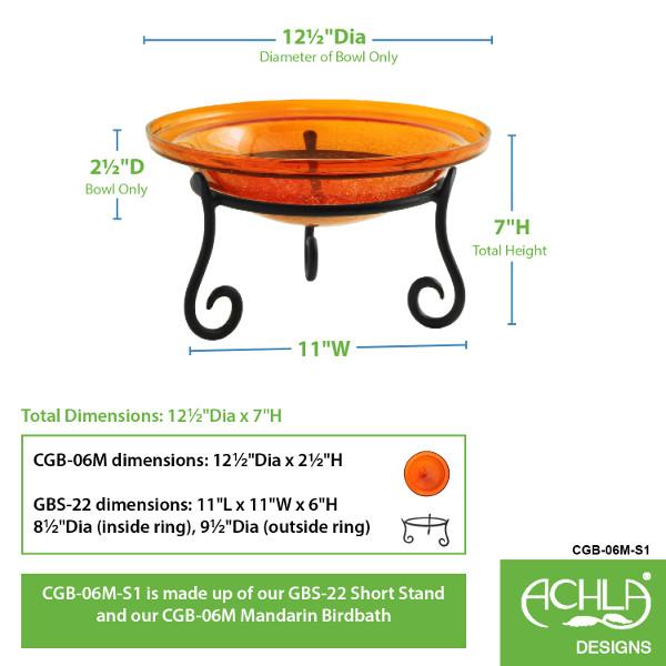 Handmade Mandarin Crackle Glass Birdbath Bowl - Outdoor Garden Decoration for Birds & Wildlife - Perfect for Patio, Yard & Backyard Bird Watching