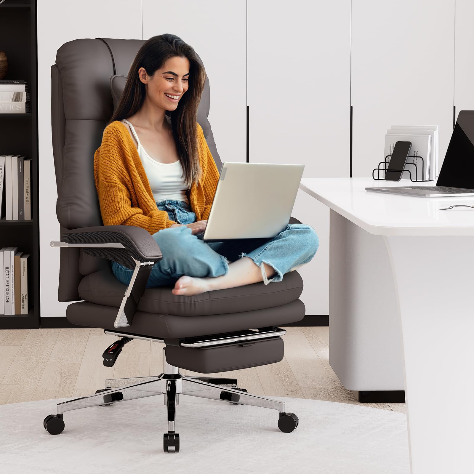 Big and Tall Office Chair for Heavy People 500lbs - High Back Ergonomic Executive Chair with Adjustable Headrest & Footrest - PU Leather Computer Desk Chair for Home Office (Black) - Perfect for Long Work Hours and Gaming Sessions