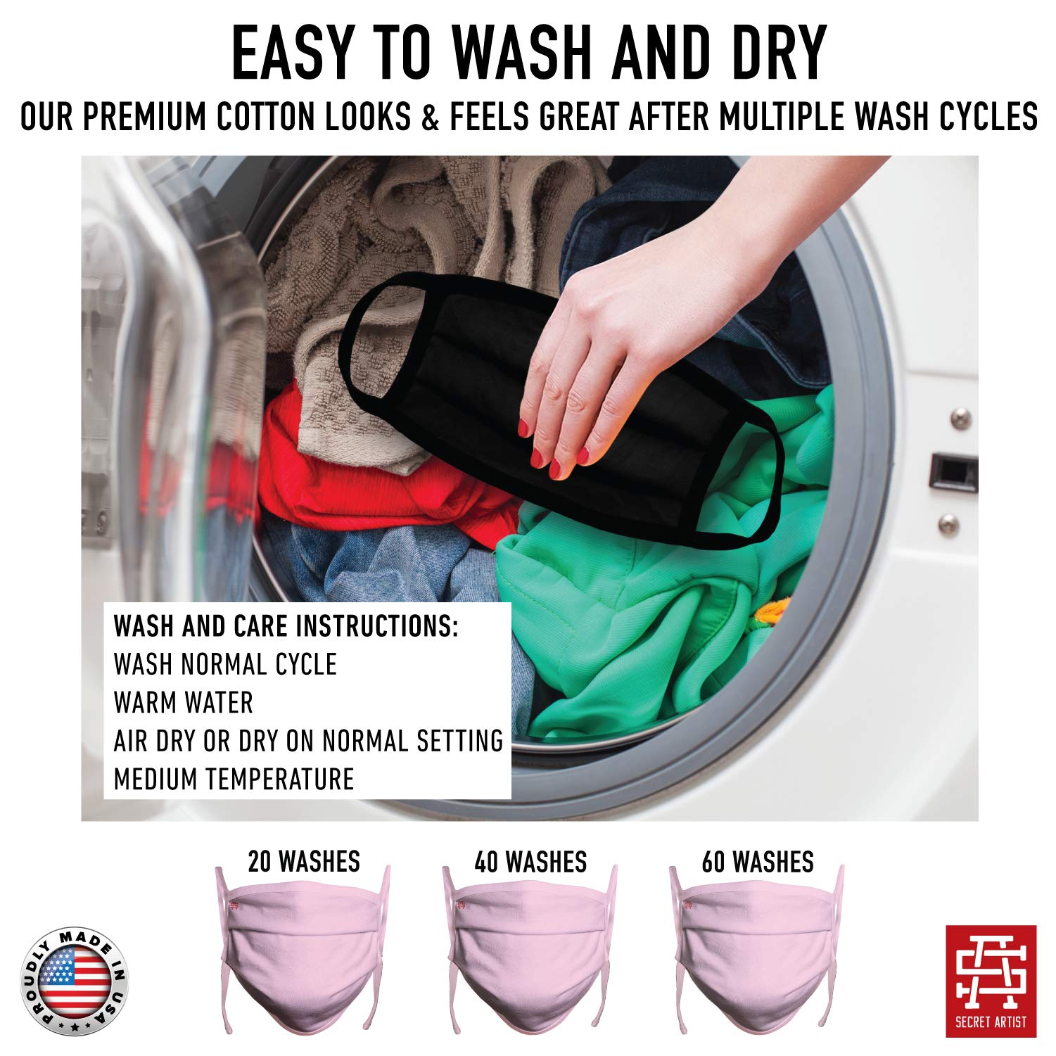 Adjustable Reusable Pink Cloth Face Mask for XLarge - 2XLarge Faces | Soft, Washable & Reversible | Made in USA | Perfect for Travel, Work & Daily Protection