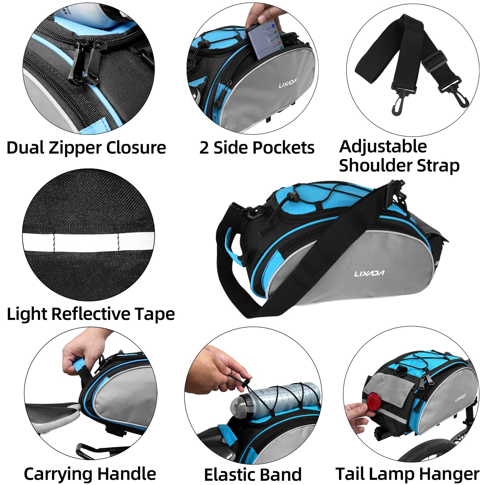 Lixada Waterproof Bicycle Pannier Bag - Bike Rear Seat Saddle Bag with Shoulder Strap for Mountain Cycling & Outdoor Adventures - Perfect for Commuting, Touring & Grocery Shopping