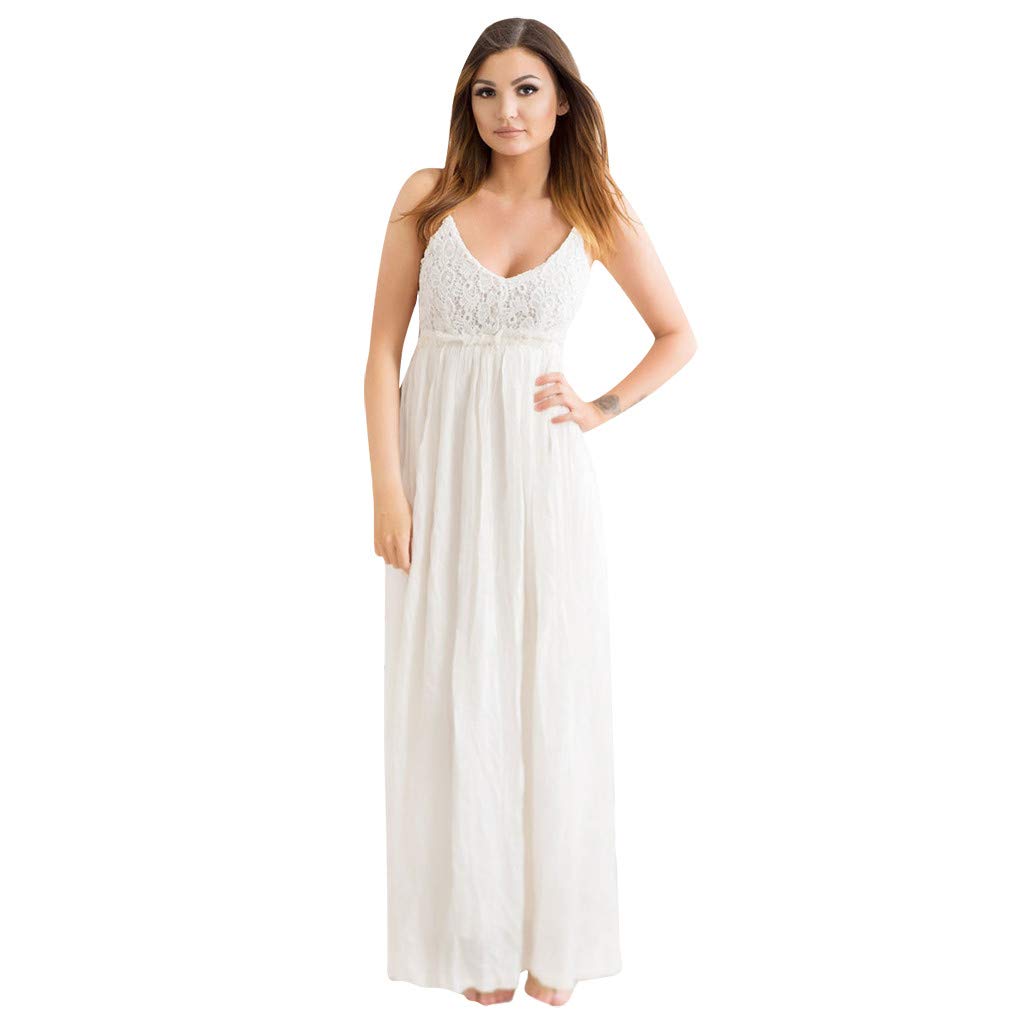 MOMKER Women's Maternity Photoshoot Dress - Sleeveless Long Prom Gown for Pregnancy Photography, Baby Shower & Special Occasions (White, Size L) - Perfect for Maternity Photo Shoots, Baby Showers, and Formal Events