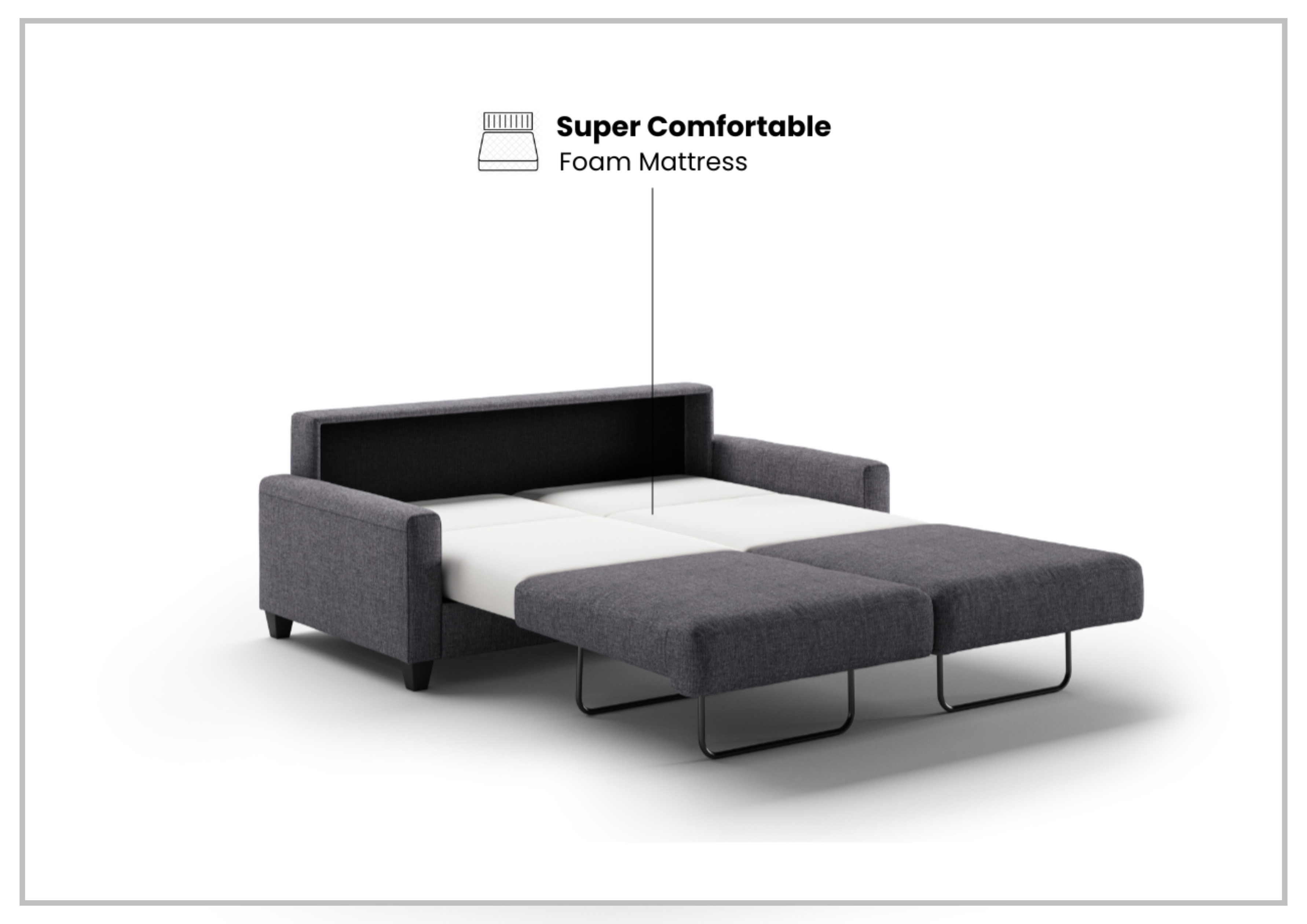 Luonto Nico Fabric Queen Sleeper Sofa with Nest Function - Convertible Sofa Bed with Walnut or Chrome Legs for Living Room, Guest Room & Small Spaces