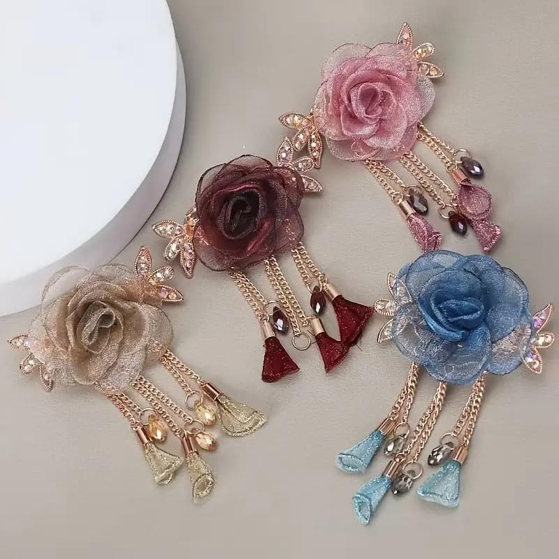 Elegant Metal French Barrette Hair Clip with Tassel - Floral Hair Accessories for Women & Girls - Perfect for Weddings, Parties and Everyday Wear