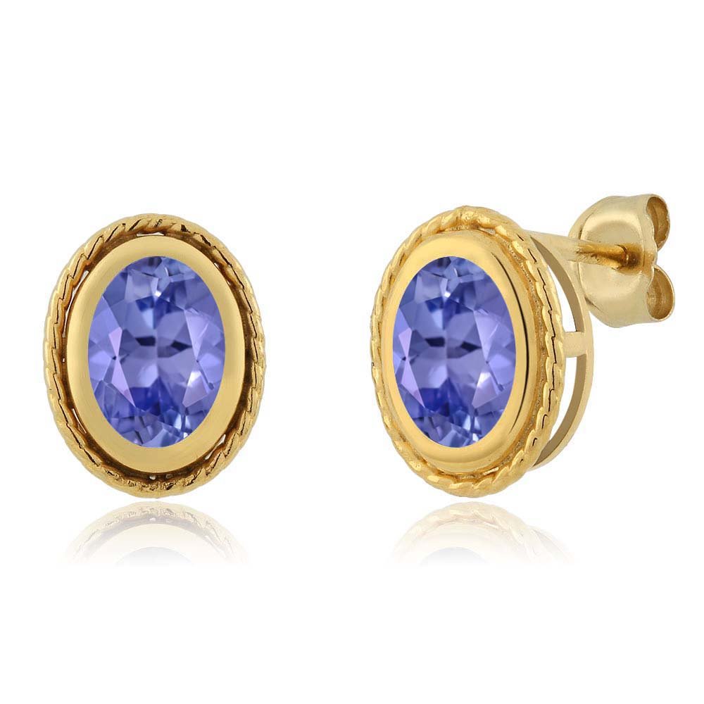 1.50 Ct Oval Blue Tanzanite Stud Earrings for Women & Men - 18K Yellow Gold Plated Sterling Silver - Perfect for Weddings, Parties & Everyday Elegance
