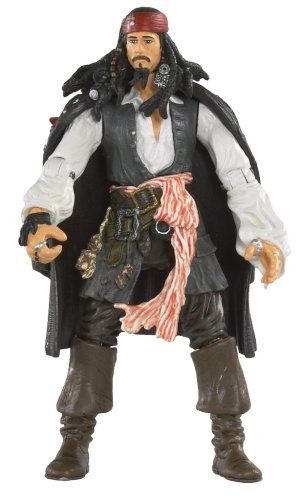 Pirates of the Caribbean 3 Captain Jack Sparrow Action Figure with Rifle & Removable Coat - Collectible Movie Toy for Display & Play