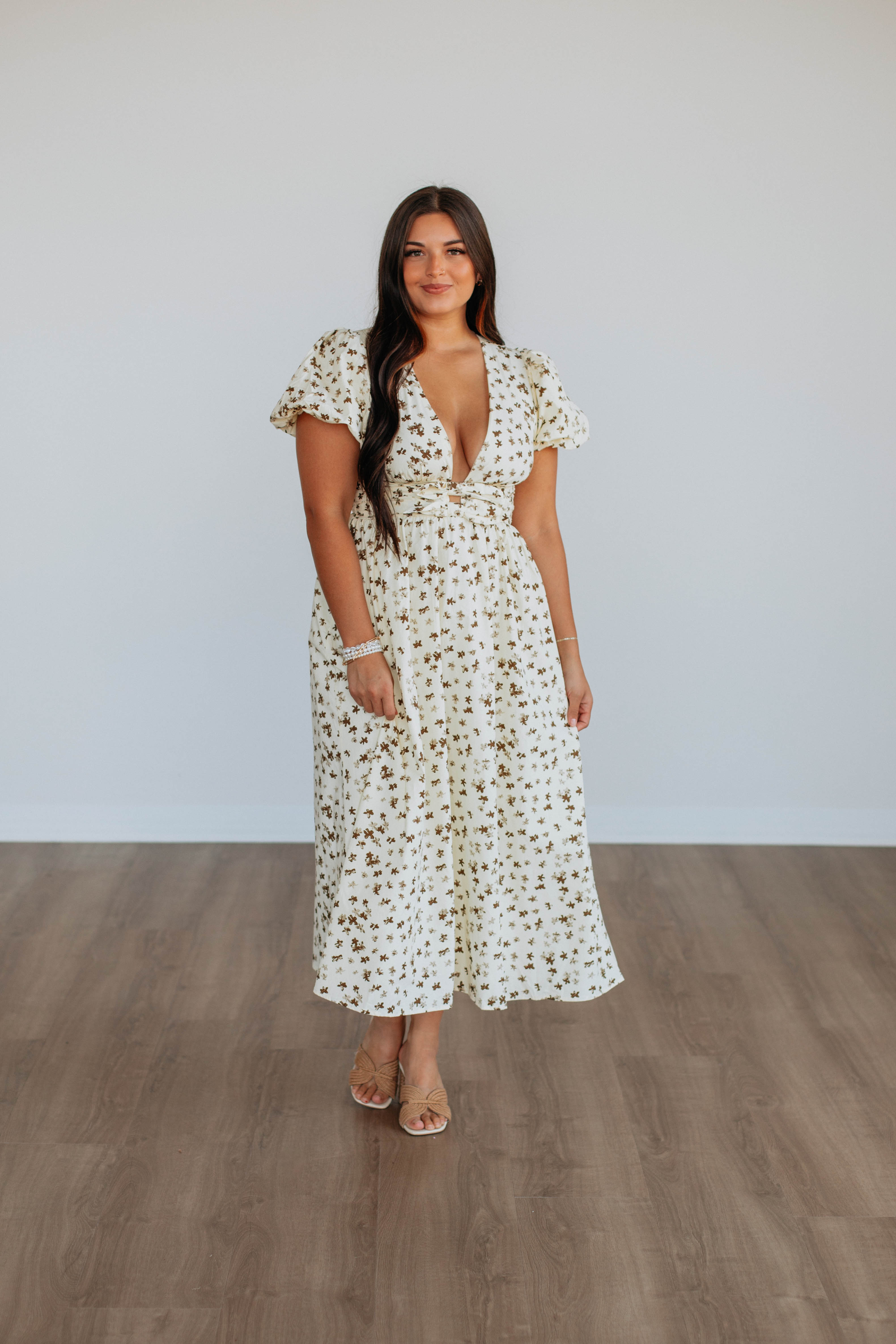 Ciana Floral Print Summer Dress for Women - Elegant Flowy Maxi Dress with V-Neck & Ruffle Sleeves - Perfect for Beach Vacations, Weddings & Date Nights
