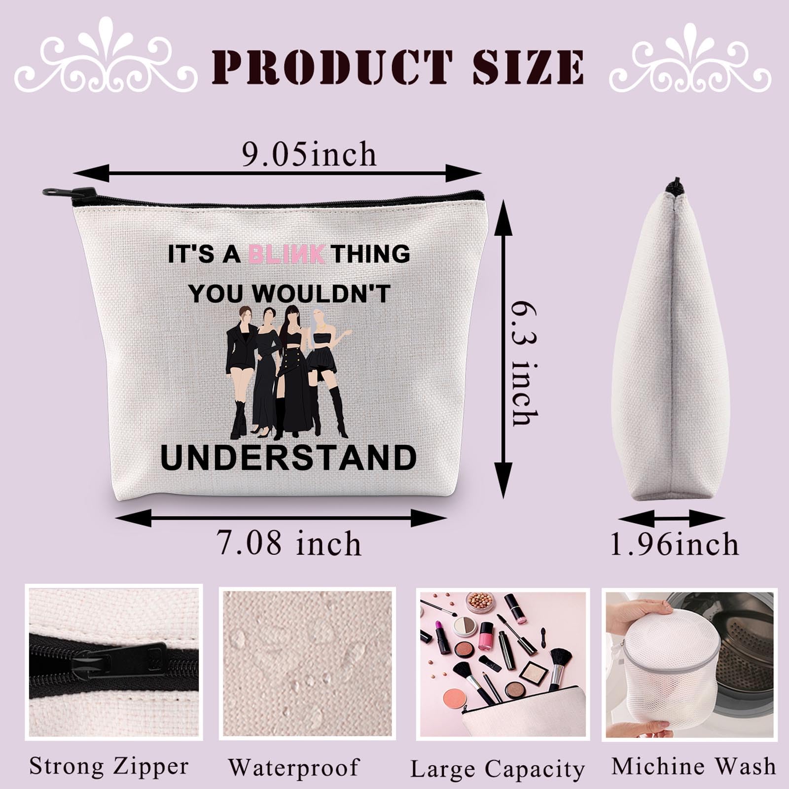 BDPWSS K-Pop Makeup Bag - Black K-Pop Singer Inspired Cosmetic Pouch for BLINK Fans | Perfect Music Lover Gift for Concerts, Travel & K-Pop Merch Collectors