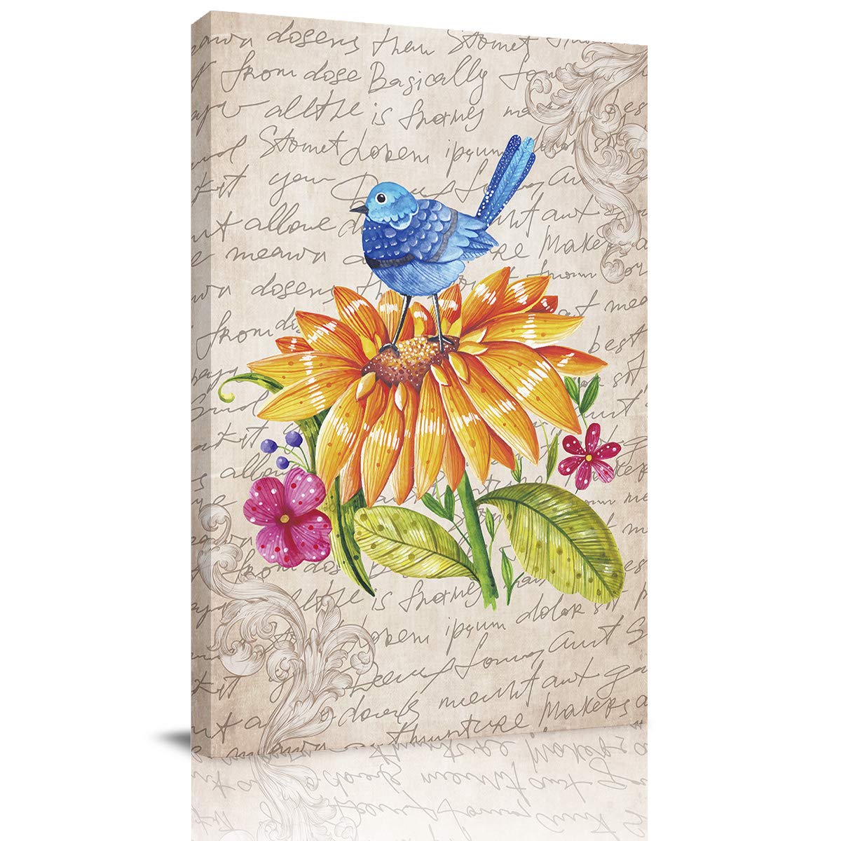 Abstract Bird & Flower Canvas Wall Art Print - Framed Ready to Hang Painting for Home Decor (8x12 Inches) - Perfect for Bedroom, Bathroom, Kitchen & Gift Giving