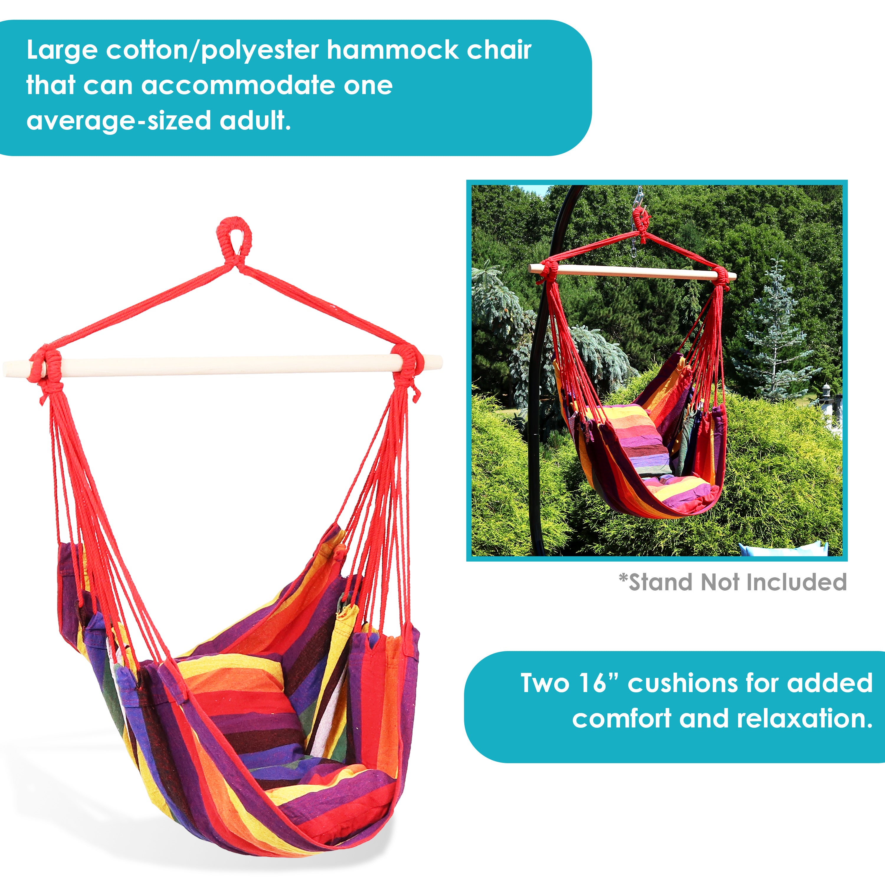 Comfortable Sunnydaze Outdoor Hanging Hammock Chair Swing with 2 Soft Cushions - Perfect for Porch, Patio, Garden & Backyard Relaxation