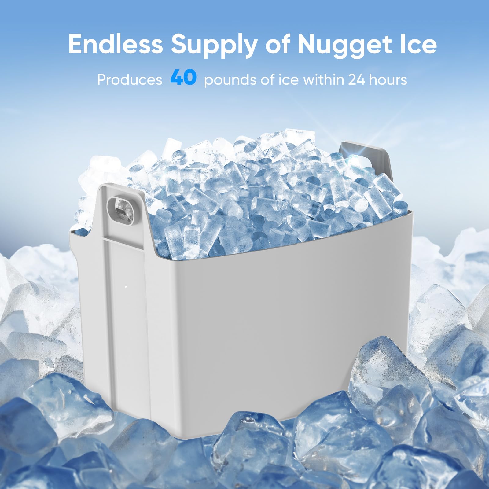 Portable Nugget Ice Maker - 40lbs/Day Soft Chewable Pellet Ice Machine with Self-Cleaning, Ice Scoop & Basket - Countertop Ice Maker for Home, Office, Party, RV - Perfect for Cocktails, Sodas & Outdoor Entertaining (Black)