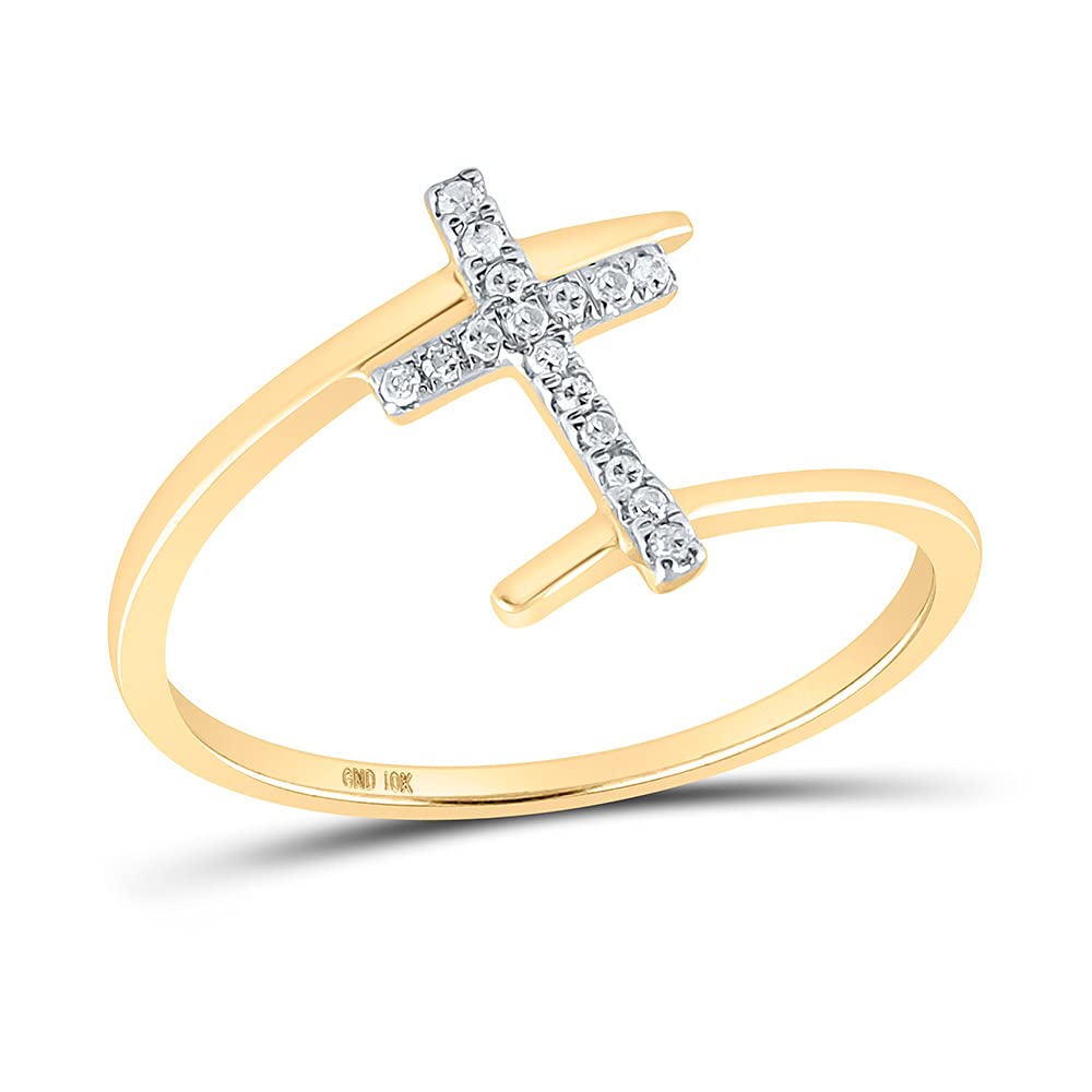 10K Yellow Gold Women's Round Diamond Cross Ring - 1/12 Cttw Elegant Religious Jewelry for Church, Wedding & Everyday Wear