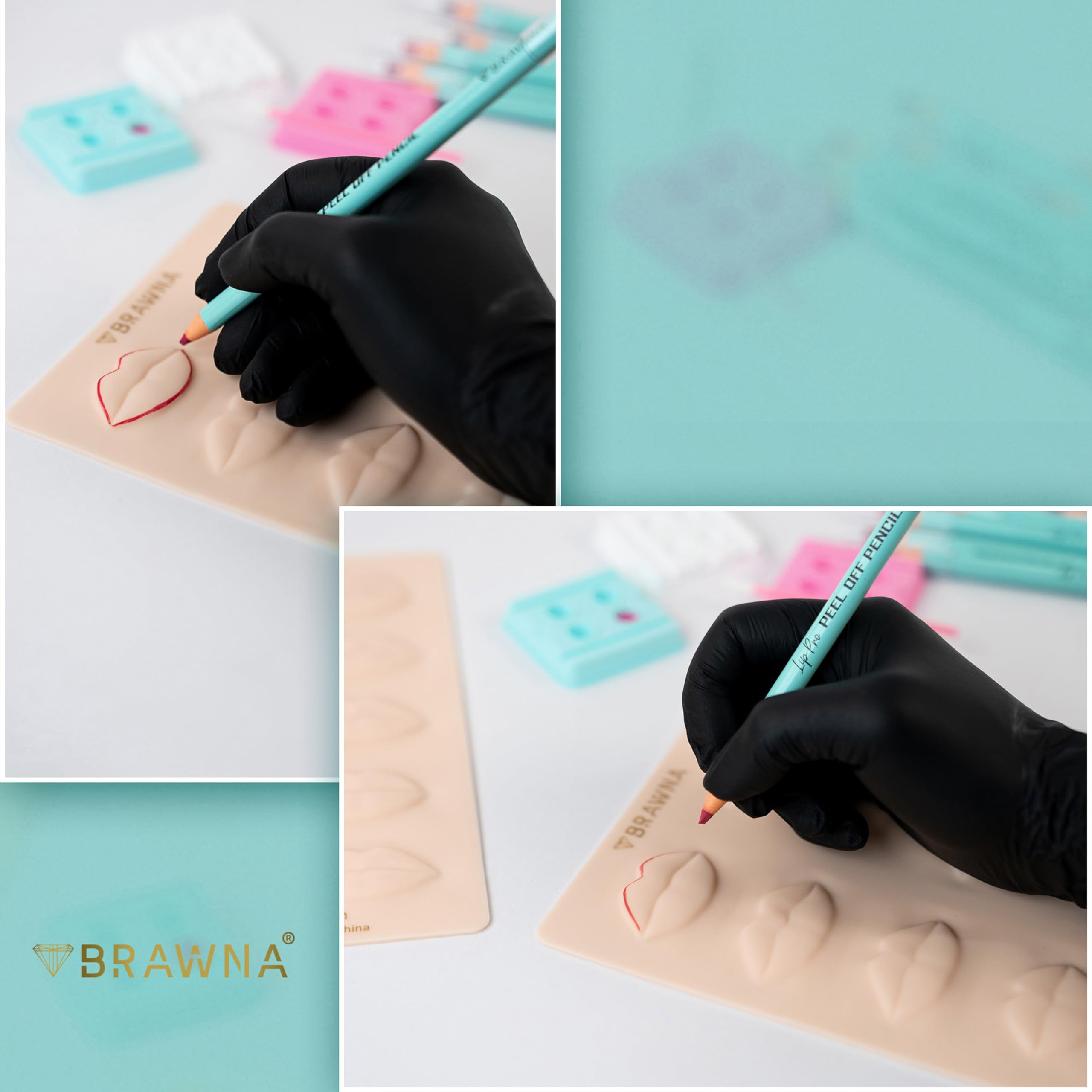 BRAWNA 3 Pack 3D Lip PMU Practice Skin - Soft Silicone Lip Blush Training Pad with Realistic Human Skin Texture (10 Lip Shapes) - Essential PMU Supplies for Lip Tattoo Artists & Beginners - Perfect for Salon Practice, Home Training & Beauty School