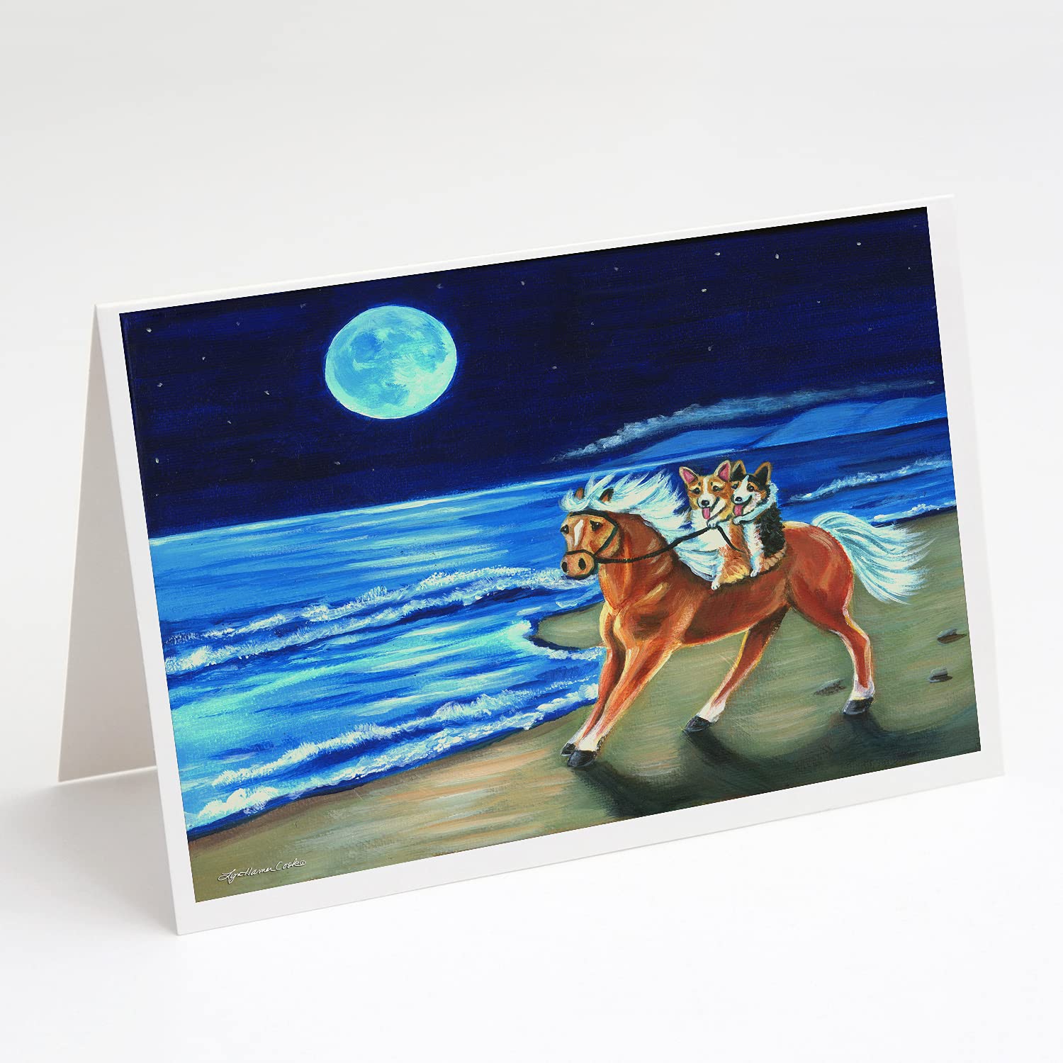 Corgi Beach Ride on Horse Blank Greeting Cards - Pack of 8 A7 Size (5x7) Note Cards with Envelopes | Whimsical Animal Design for Birthday, Thank You & Holiday Cards | Perfect for Pet Lovers & Corgi Fans