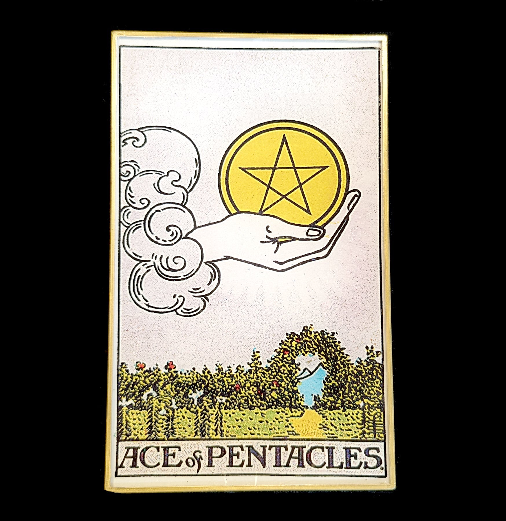 Decoupage Glass Ace of Pentacles Tarot Tray - Handmade Divination Tool for Tarot Card Reading, Crystal Storage & Witchcraft Altar Decor