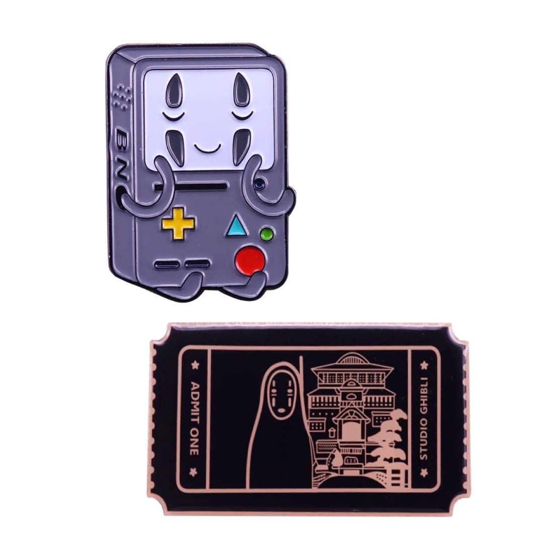 OYSTERBOY Spirited Away No Face & Soot Sprites Enamel Pin Set - Anime Cosplay Accessory for Jackets, Hats, Bags & Backpacks - Perfect Gift for Ghibli Fans (No Face GameBoy & Ticket 2P) - Great for Conventions, Cosplay Events and Anime Themed Parties