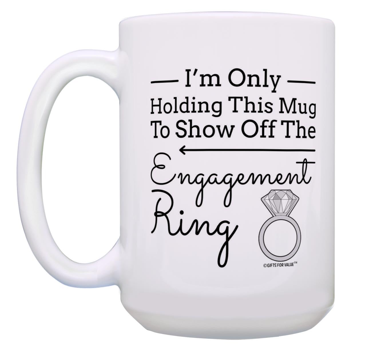 Engagement Ring Coffee Mug Set - 2 Pack 15oz Ceramic Mugs for Couples, Bridal Shower Gifts & Wedding Proposal Accessories - Perfect for Anniversaries, Valentine's Day & Romantic Surprises