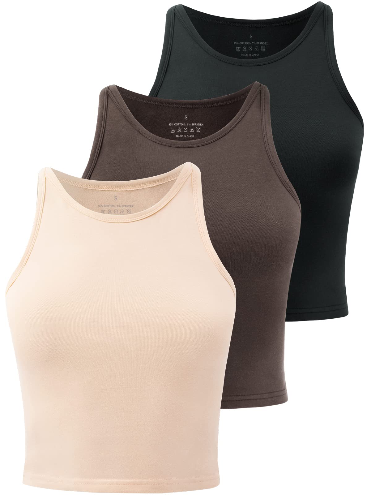 Yeawinta Women's High Neck Crop Tops - 3 Pack Athletic Workout Tank Tops for Gym, Yoga & Running | Breathable Summer Fitness Shirts