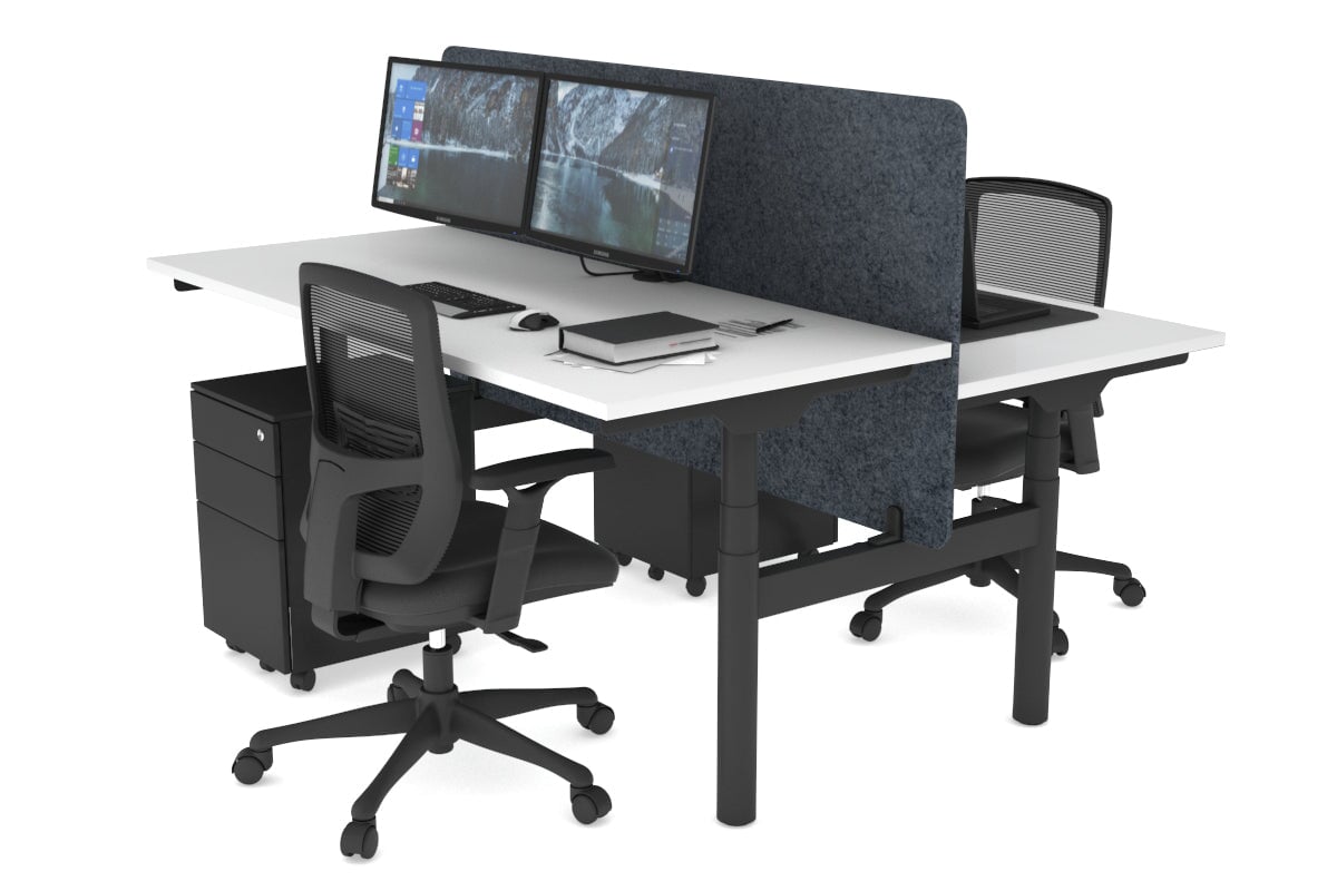 Flexi Premium Height Adjustable 2-Person H Bench Workstation - Black Frame [1200L x 700W] - Ergonomic Office & Home Workspace Solution for Collaborative Teams
