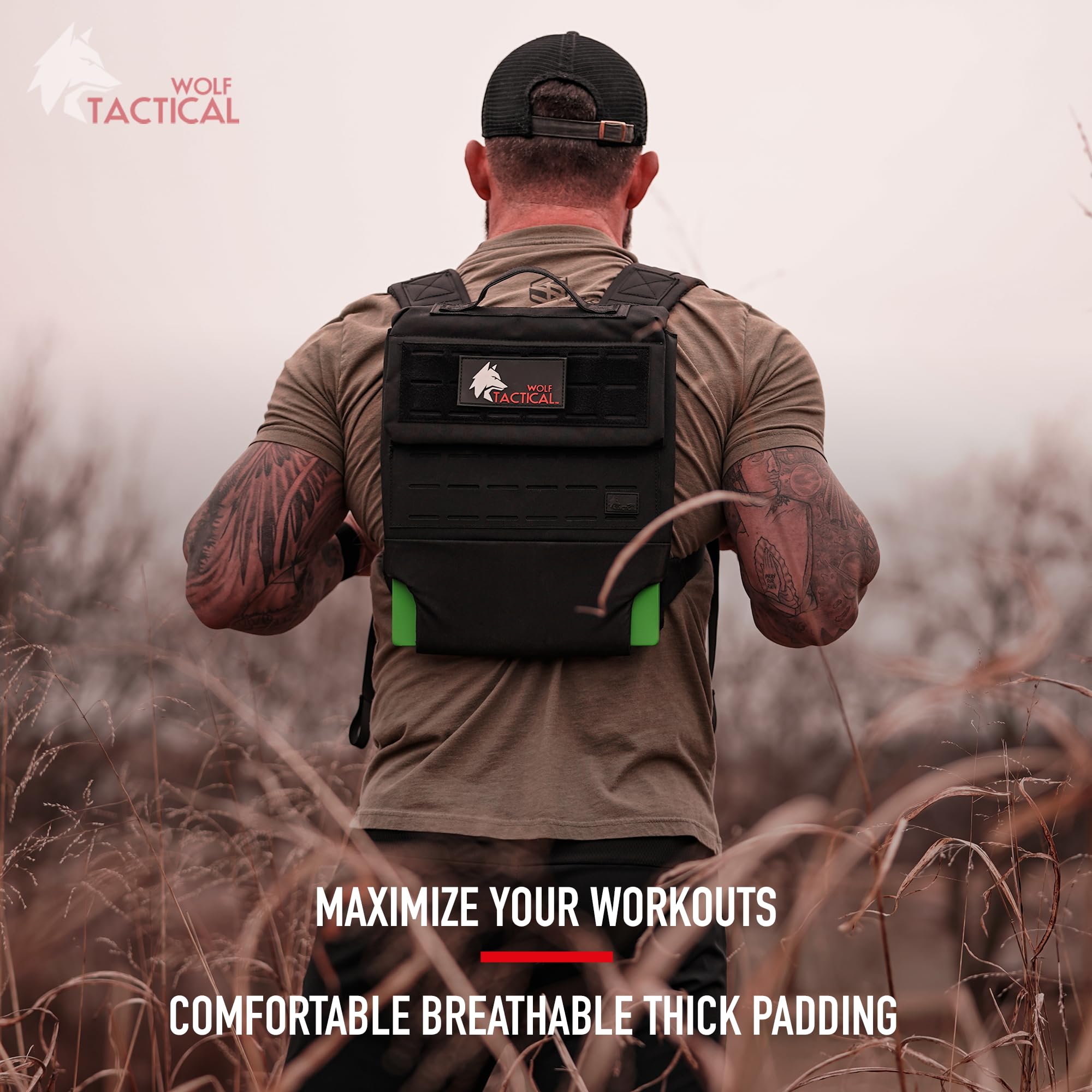 WOLF TACTICAL Weighted Backpack for Rucking - Adjustable Fitness Backpack with Weight Plate Pockets for Running, Hiking & Strength Training - Perfect for Outdoor Workouts, Military Training & CrossFit