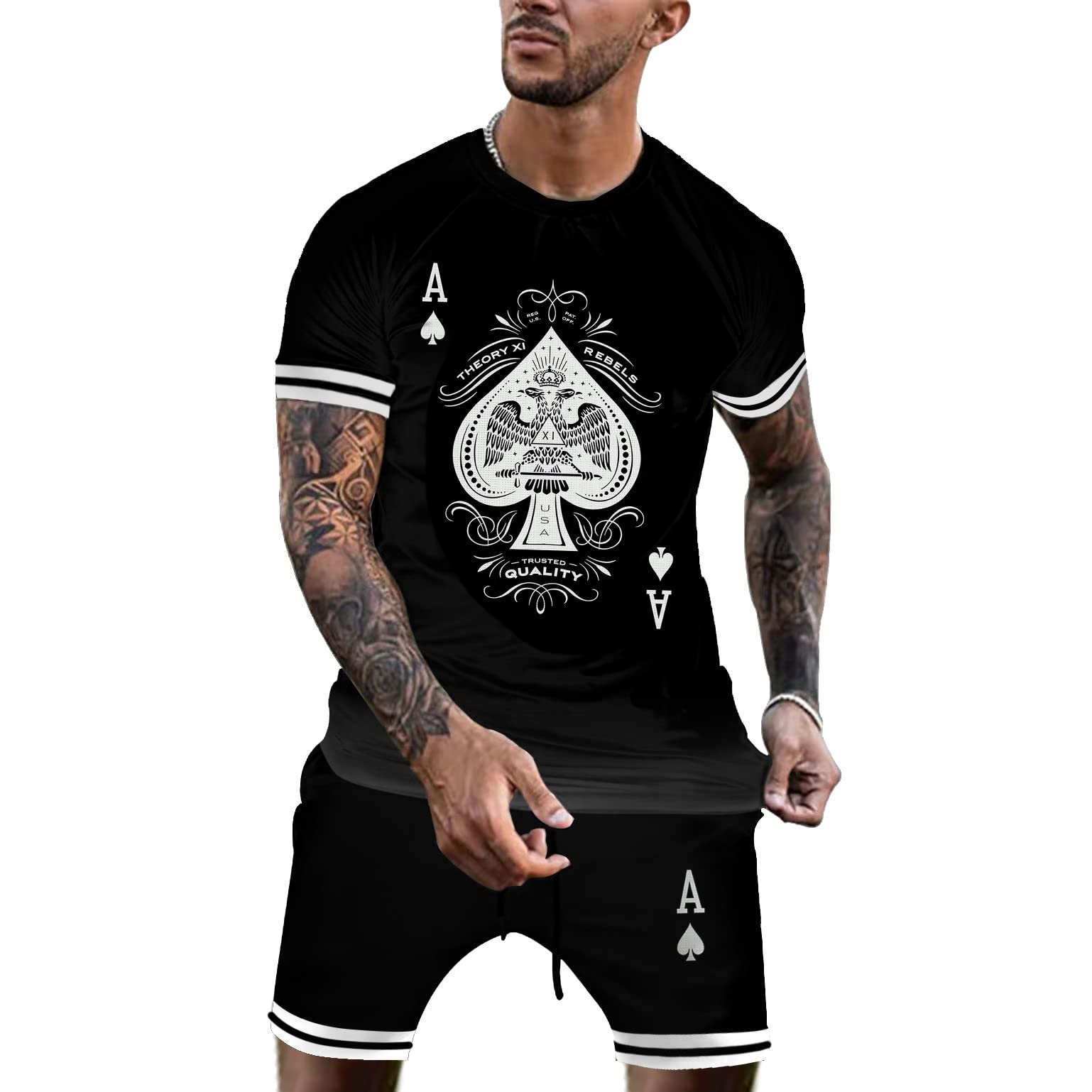 **Men's 2-Piece Short Sets - Breathable Short Sleeve T-Shirt & Comfortable Shorts Outfits for Summer, Gym, Beach & Casual Wear**