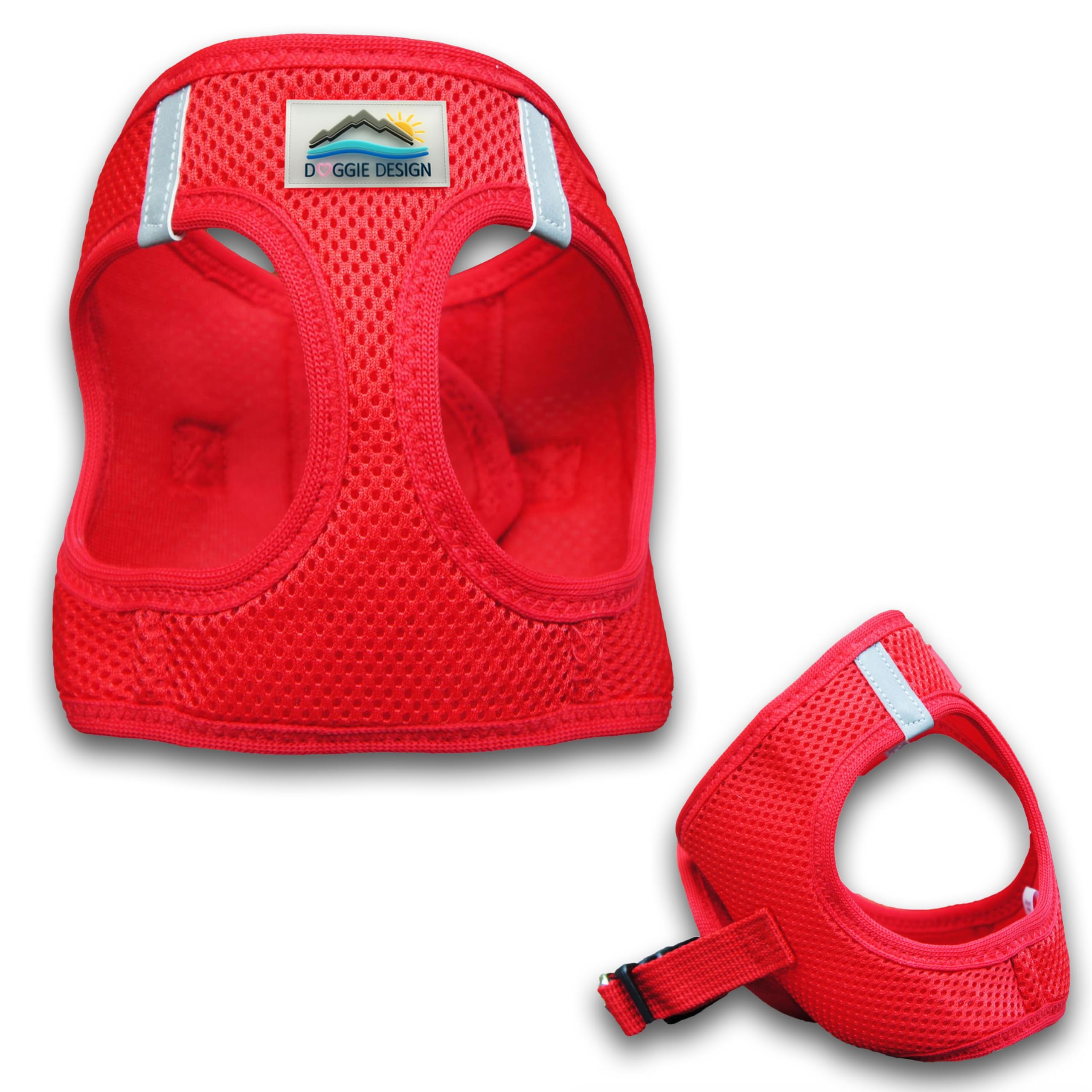 Doggie Design No Choke Dog Harness - Breathable Mesh Polyester Pet Vest with Easy Step-in Design for Small Dogs (Red) - Perfect for Walking, Training & Outdoor Adventures
