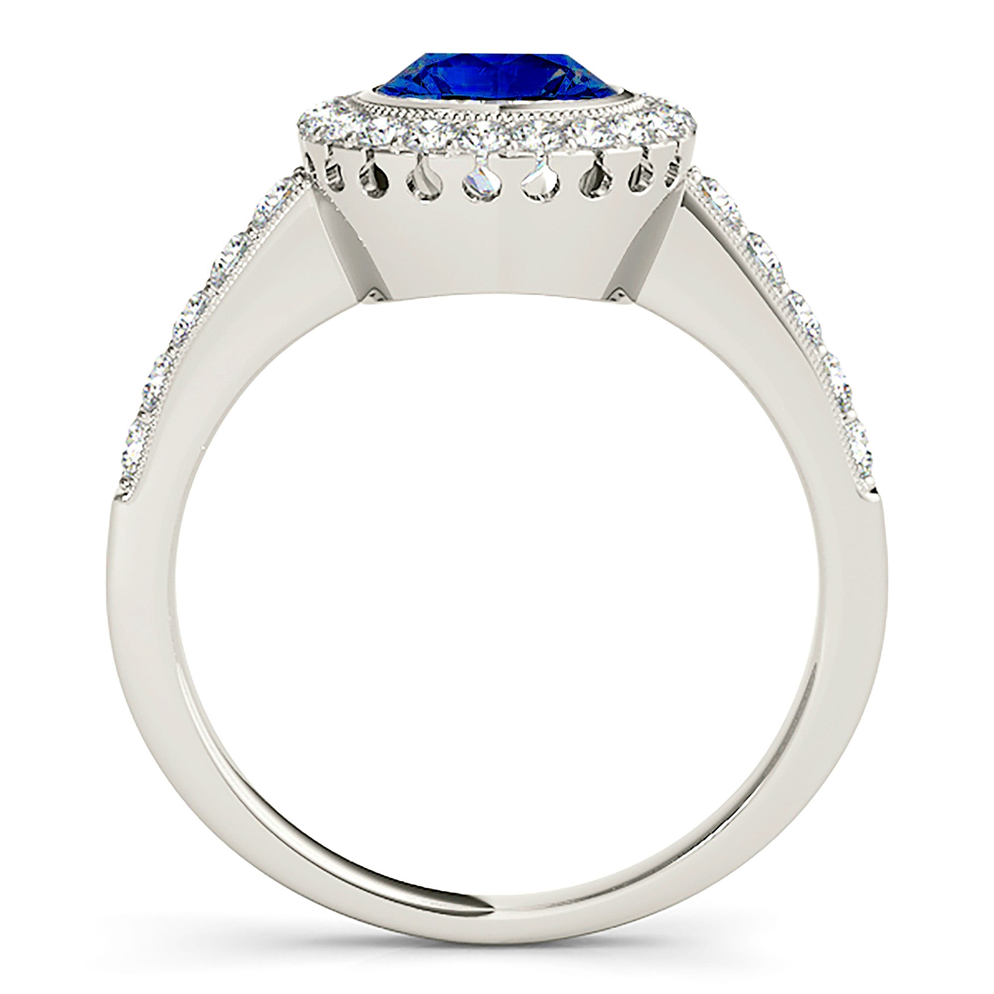 1.35 Carat Genuine Blue Sapphire Bezel Set Halo Ring – Elegant Engagement, Wedding, or Anniversary Jewelry Gift for Women