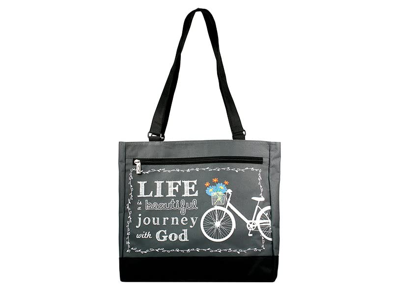 Religious Tote Bags for Women - Sunday School Bible Study Bag - Inspirational Journey with God Tote - Gray Church Bag for Worship & Daily Use