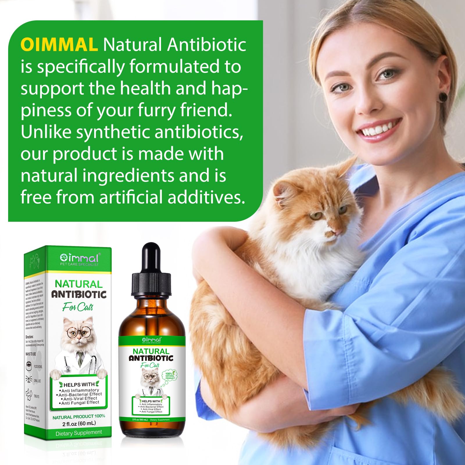 Natural Cat Antibiotics for Infection & Immune Support - Chicken Flavor Liquid Supplement for Cats (2 Fl Oz) - Allergy Itch Relief & Multivitamin Boost - Ideal for Sick Cats, Post-Surgery Recovery & Daily Health Maintenance