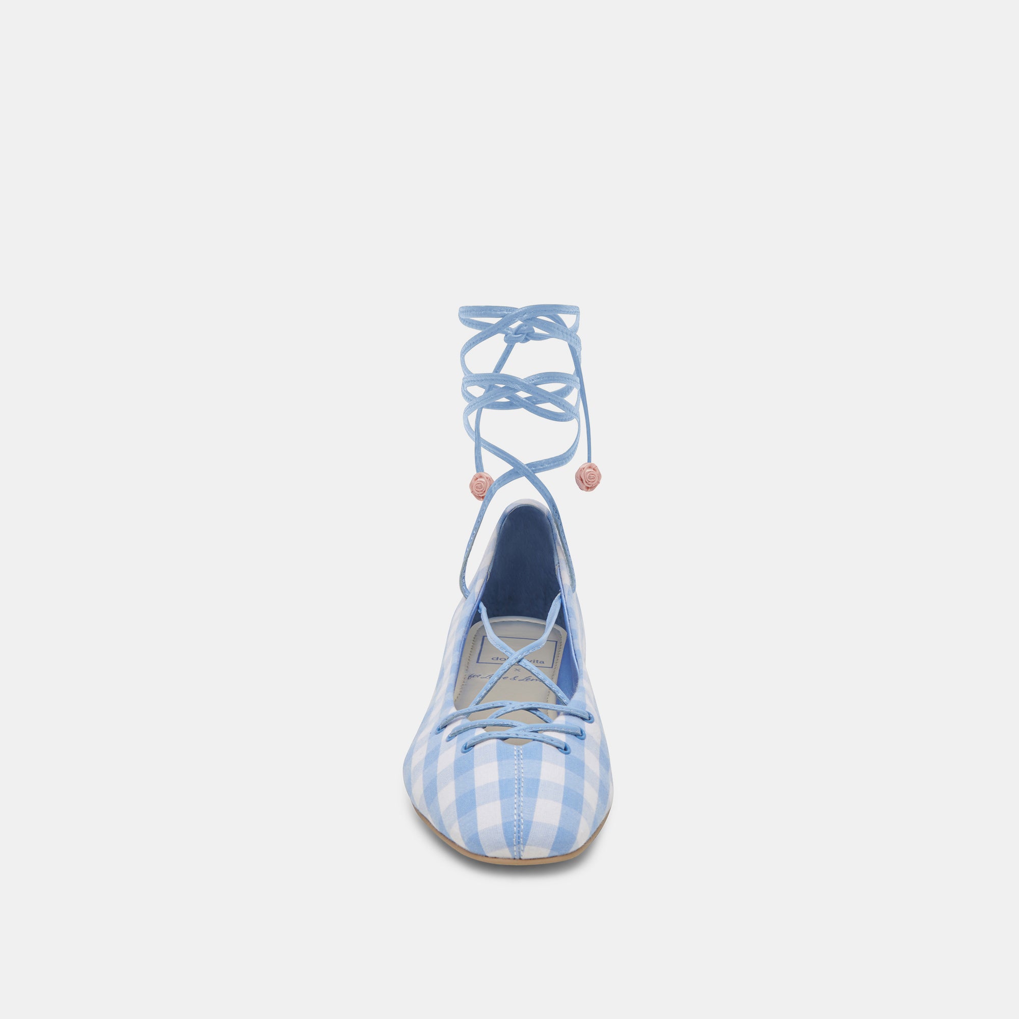 BEATE Women's Ballet Flats - White & Blue Gingham Pattern Comfortable Slip-On Shoes for Casual Wear, Office & Travel