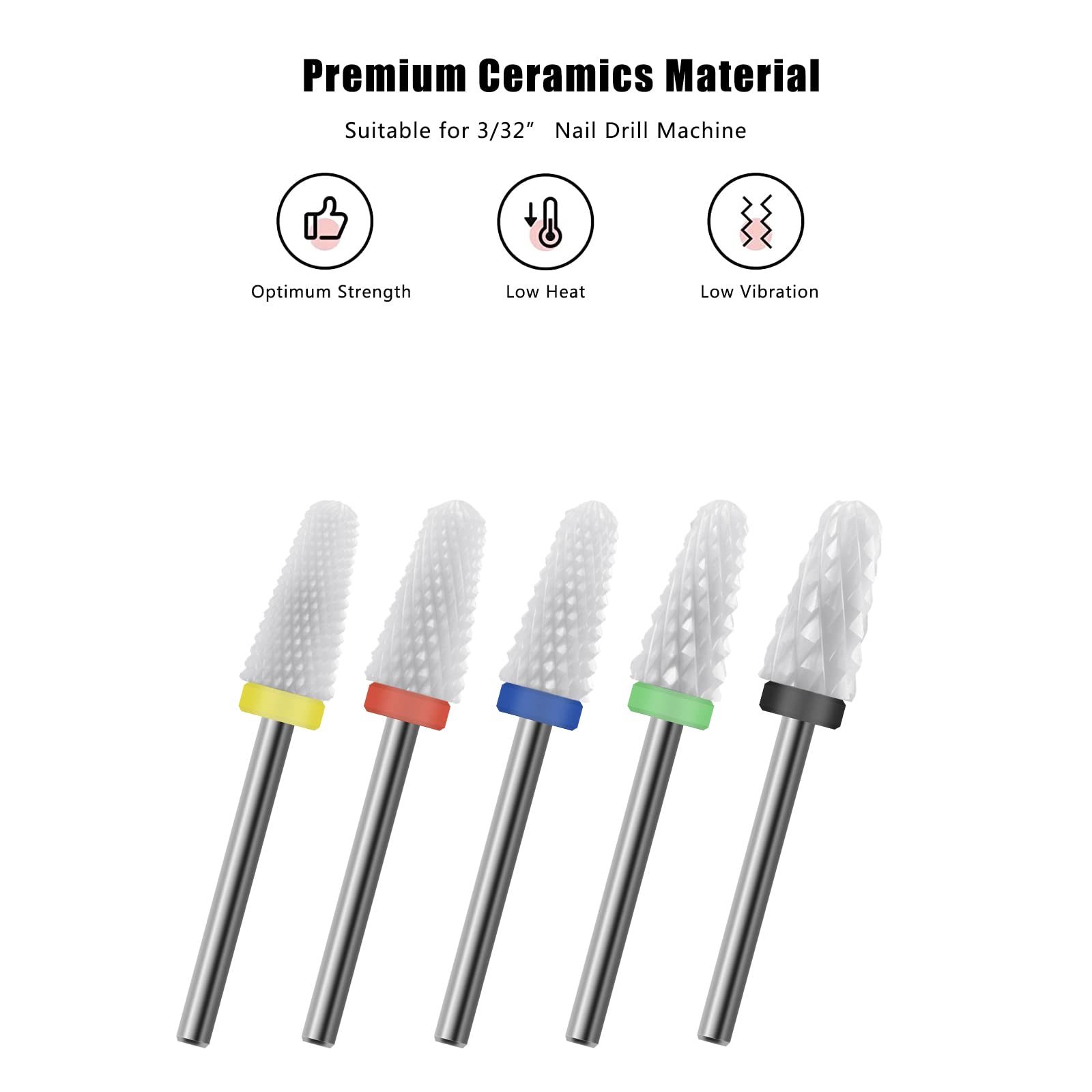 10Pcs Ceramic Nail Drill Bits 3/32