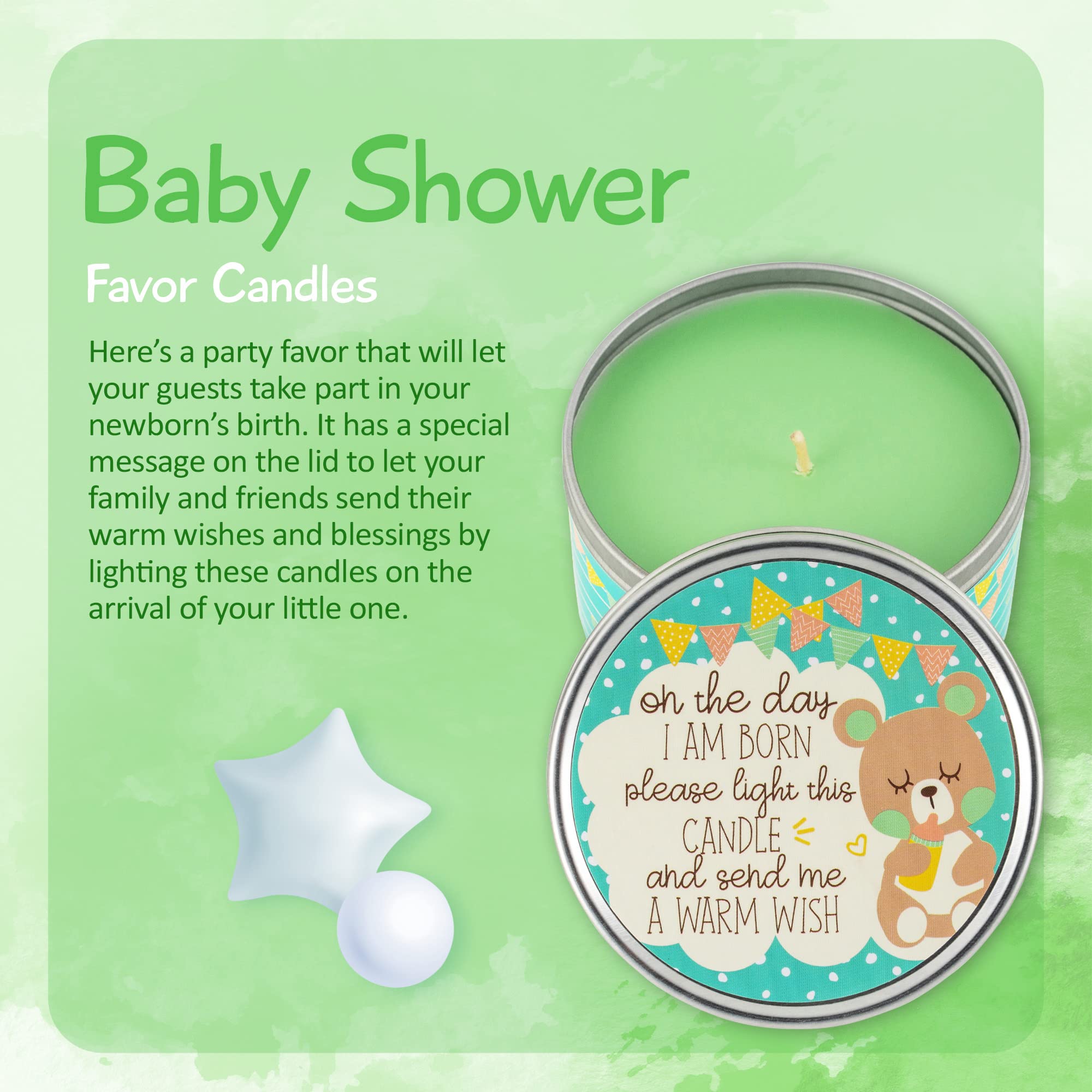 Premium Gender Reveal Party Favors - Elegant Baby Shower Candles Set of 9 | Gender Neutral Baby Shower Gifts for Guests | Perfect for Gender Reveal Parties, Baby Showers & Special Celebrations - Green Baby Favor Candles