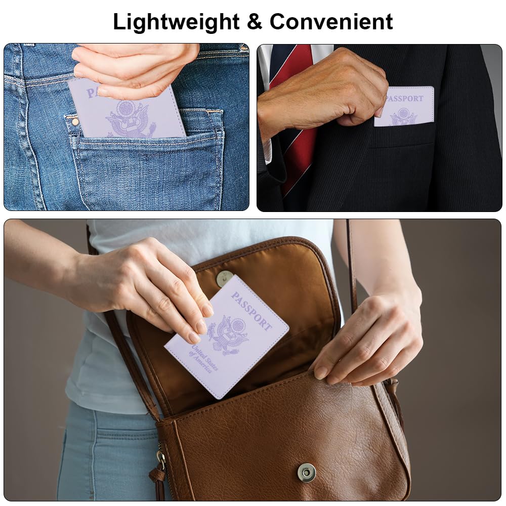 Premium RFID Blocking Passport Holder for Women & Men - Light Purple Travel Passport Cover with Secure ID & Card Slots - Perfect for Airports, Vacations & International Travel Essentials