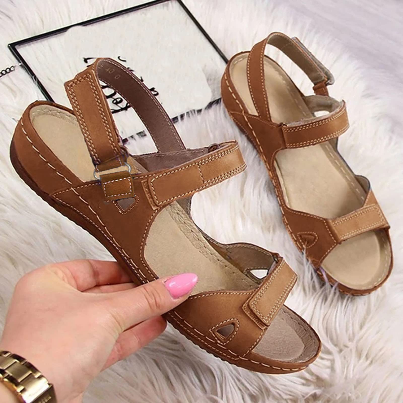 Women's Orthopedic Sandals with Arch Support - Comfortable Orthotic Walking Sandals for Plantar Fasciitis Relief | Fashionable Open-Toe Ankle Strap Dressy Flat Sandals for Summer (Brown, Size 10) - Perfect for Casual Outings, Beach Walks & Travel
