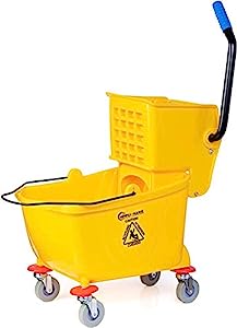 26qt Yellow Side Press Mop Bucket - Heavy Duty Cleaning for Floors, Garages & Commercial Use