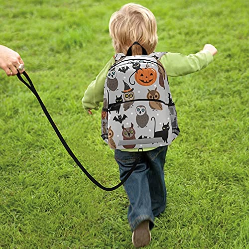 QUGRL Halloween Pumpkin Kids Toddler Backpack with Leash - Owl Cat Bat Design School Bag for Boys & Girls Ages 3-8 | Perfect for Kindergarten, Preschool, Nursery & Travel | Cute Trick-or-Treating & Costume Accessory