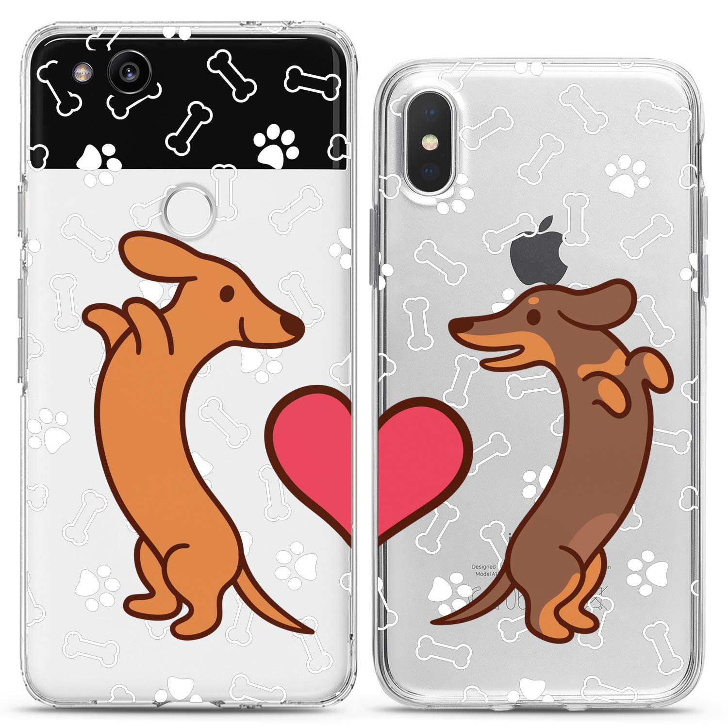 **Matching Couple iPhone Cases - Compatible with iPhone 16/15/14/13/12/11 Pro Max/Mini/XS/X/6s/8 Plus/7+/XR/10/SE/5 - Cute Doxie Dog Paw Pattern Silicone Cover for BFF, Love & Friends - Perfect for Couples, Best Friends & Anniversaries**