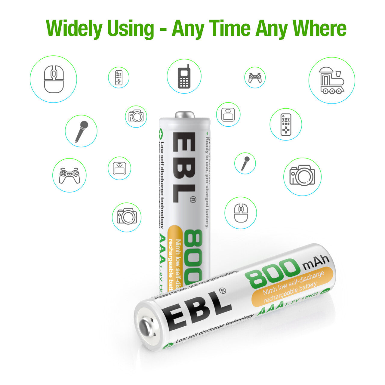 EBL AAA NiMH Rechargeable Batteries 1.2V 800mAh - 8 Pack High Capacity Low Self Discharge Batteries for Toys, Flashlights, Remote Controls & Electronic Devices