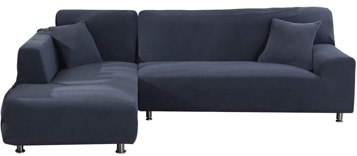 L-Shaped Sectional Sofa Cover 2-Piece Stretch Knit Slipcover - Furniture Protector for Pets & Kids with Pillow Covers | Perfect for Living Room, Family Room & Pet-Friendly Homes