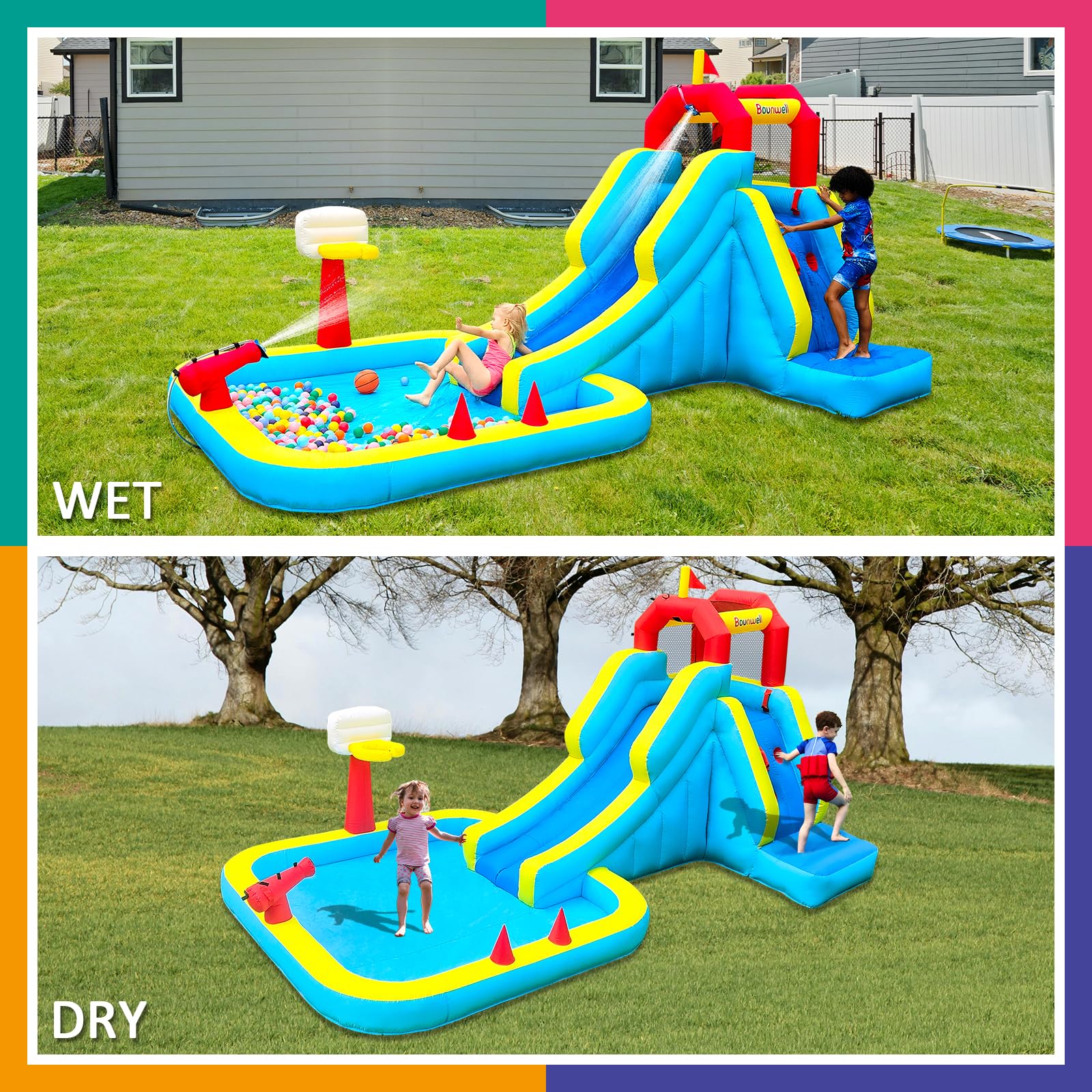 **Best Inflatable Water Slide for Kids - Blow Up Water Slide with Climbing Wall, Basketball Hoop, Water Cannon & Splash Pool - Fun Outdoor Backyard Summer Activity for Parties & Family Gatherings**