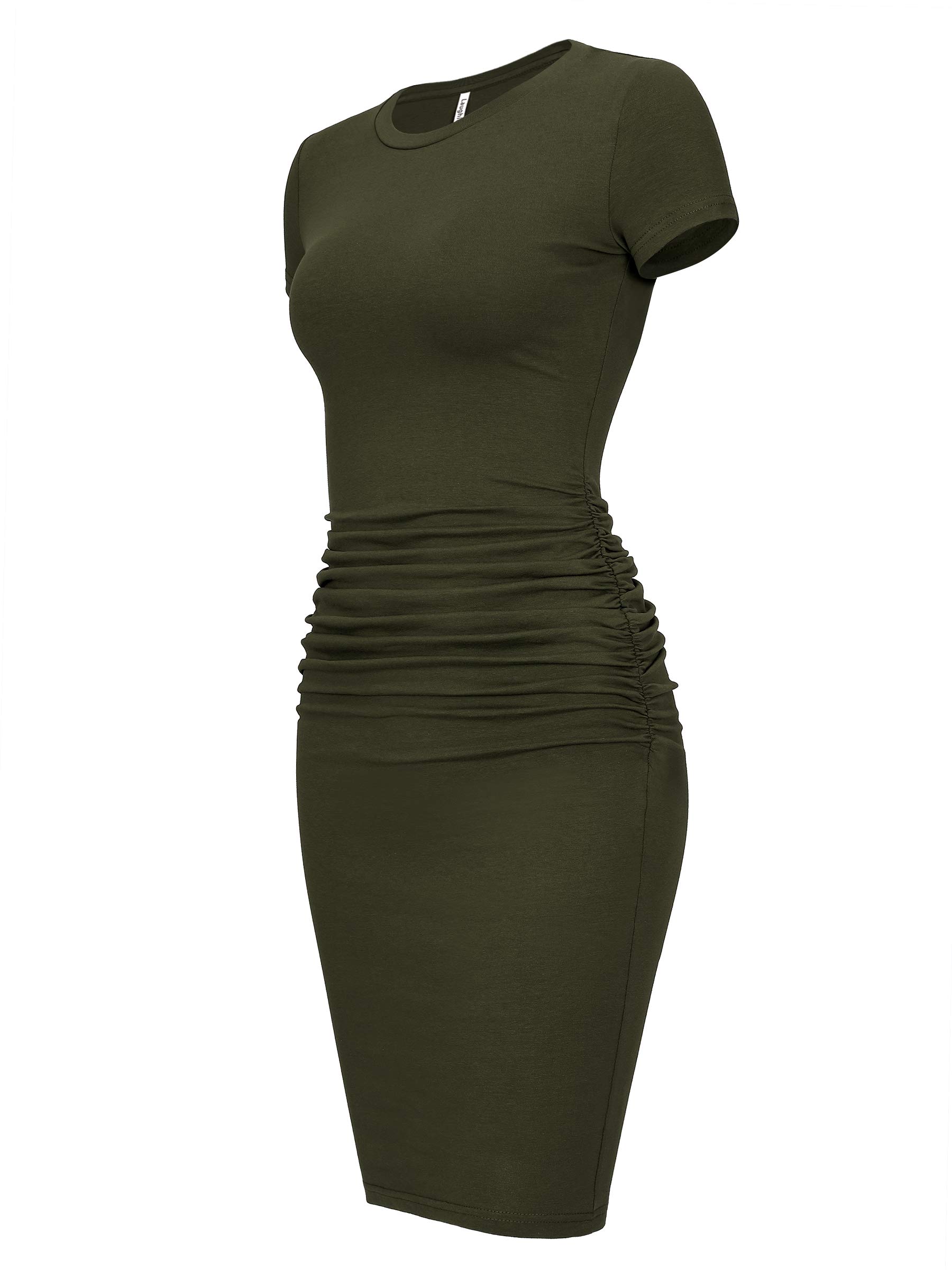 Laughido Women's Short Sleeve Ruched Bodycon Sundress - Knee Length T-Shirt Dress for Summer 2025 | Trendy Casual Outfit for Beach, Party & Date Night