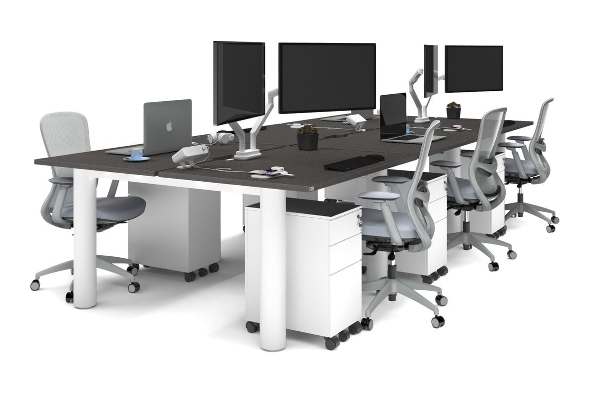 Quadro Cylinder Leg 6-Person Office Workstation Desk - 1200L x 800W with Cable Management Scallop - Perfect for Open Office Layouts & Collaborative Workspaces