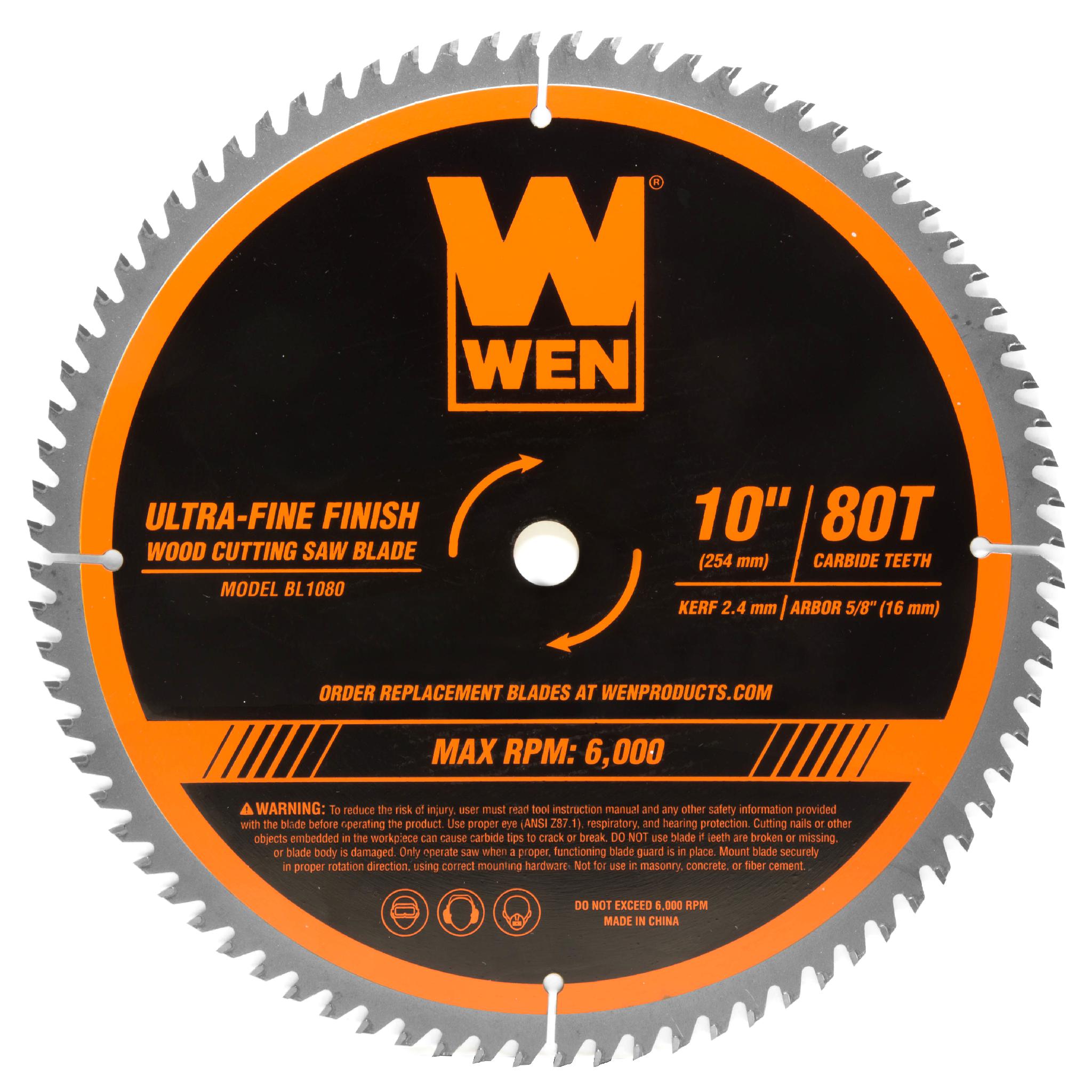 WEN BL1080 10-Inch 80-Tooth Carbide Tipped Ultra Fine Finish Professional Woodworking Saw Blade - Perfect for Miter Saws & Table Saws - Ideal for Precision Wood Cutting, Trim Work, and Fine Finish Carpentry Projects