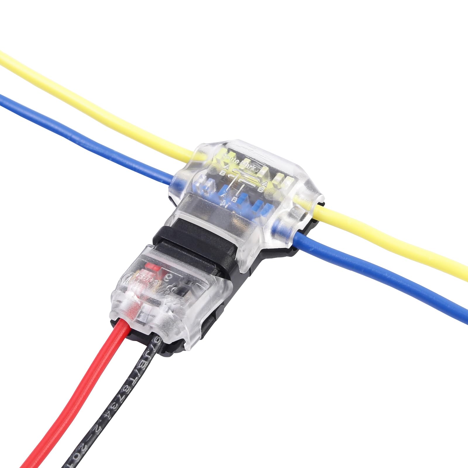 Brightfour T Tap Wire Connectors for 14-18 AWG Wires - 3 Way 2 Pin Solderless Splice Connectors (12 Pack) - No Stripping Required for Low Voltage Applications - Perfect for Automotive, Marine & Home Electrical Wiring Projects