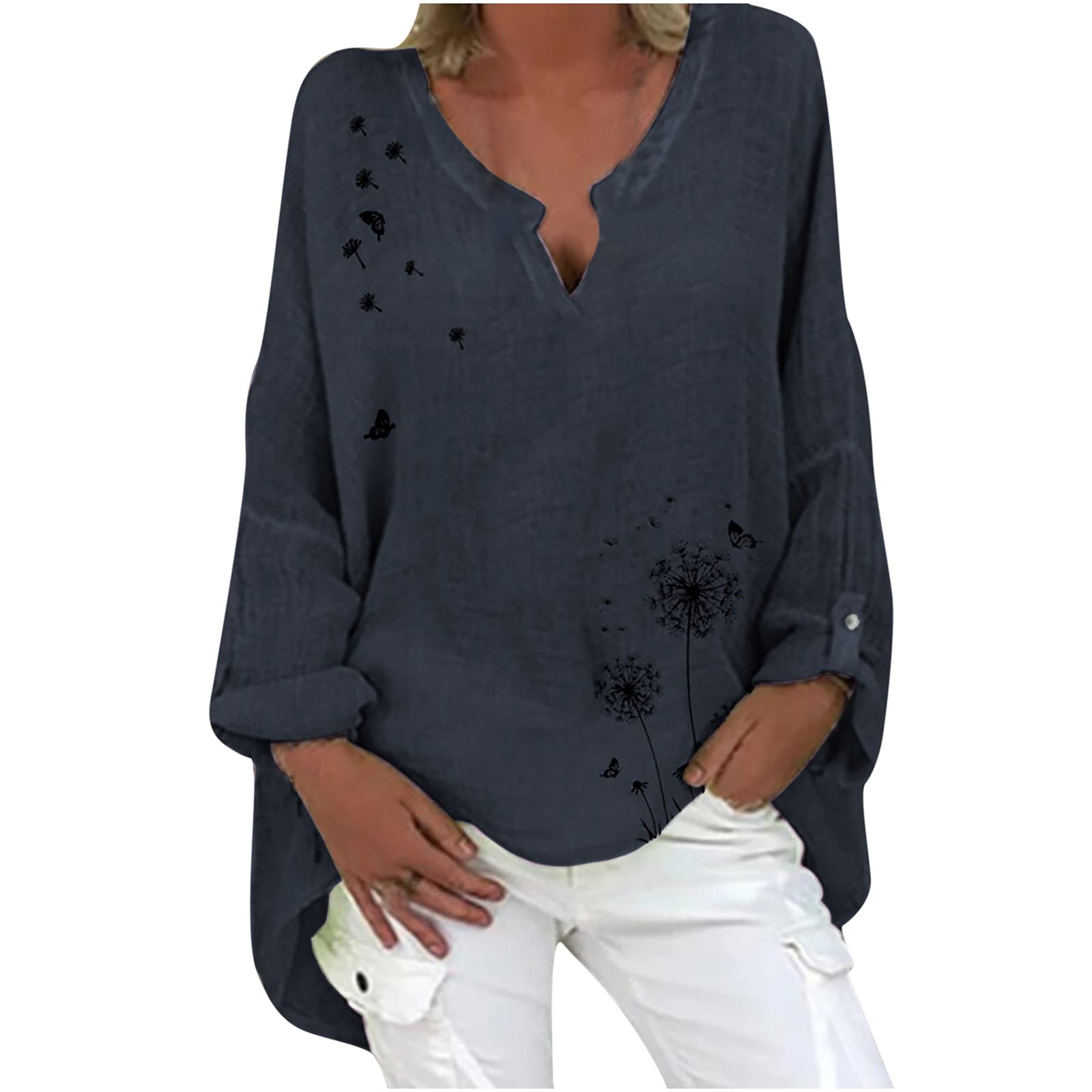 Plus Size Linen Tops for Women - Breathable Short Sleeve Tunic Tops | Loose Fit Summer Blouses to Wear with Leggings | Casual & Dressy Linen Shirts for Work, Travel & Everyday Wear