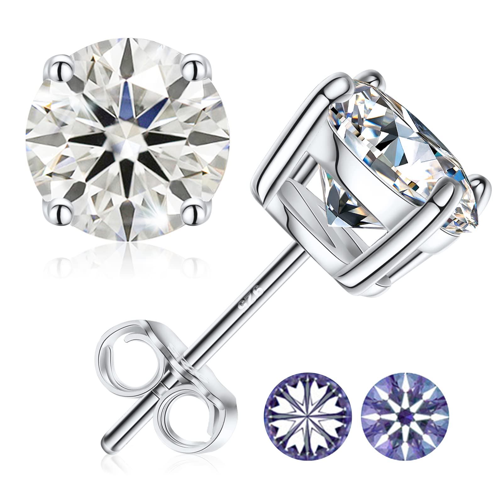 Moissanite Stud Earrings 0.2CT-8.0CT Pair | Hypoallergenic D Color VVS1 Clarity | Round Cut Lab Created Moissanite Diamond Earrings | 18K Gold Plated or 925 Sterling Silver | Anniversary Gift for Women & Men | Perfect for Weddings, Parties & Everyday Elegance