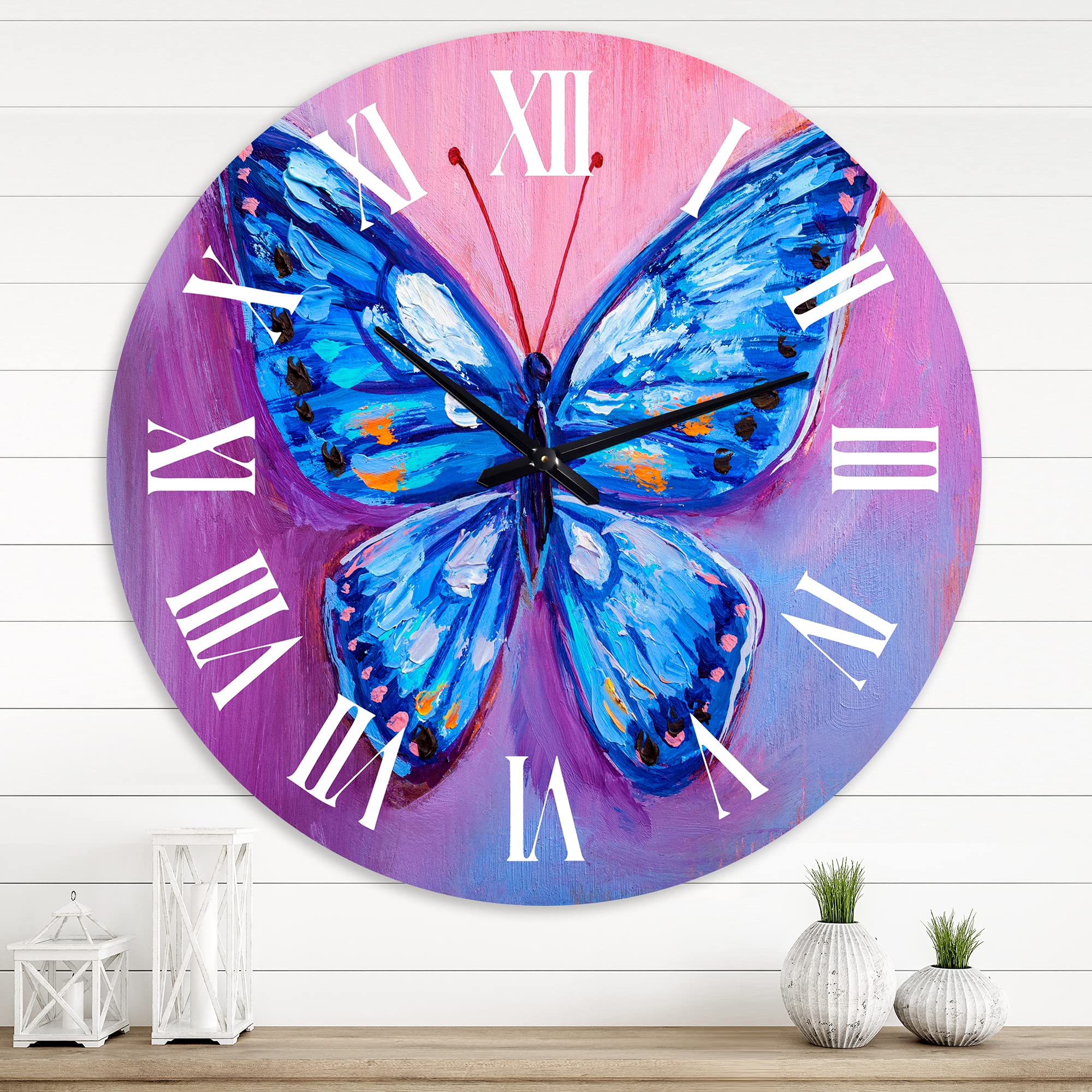 Vintage Blue Butterfly Wall Clock - Large Modern Design for Home & Office Decor | Perfect for Living Room, Bedroom, Kitchen & Office Spaces