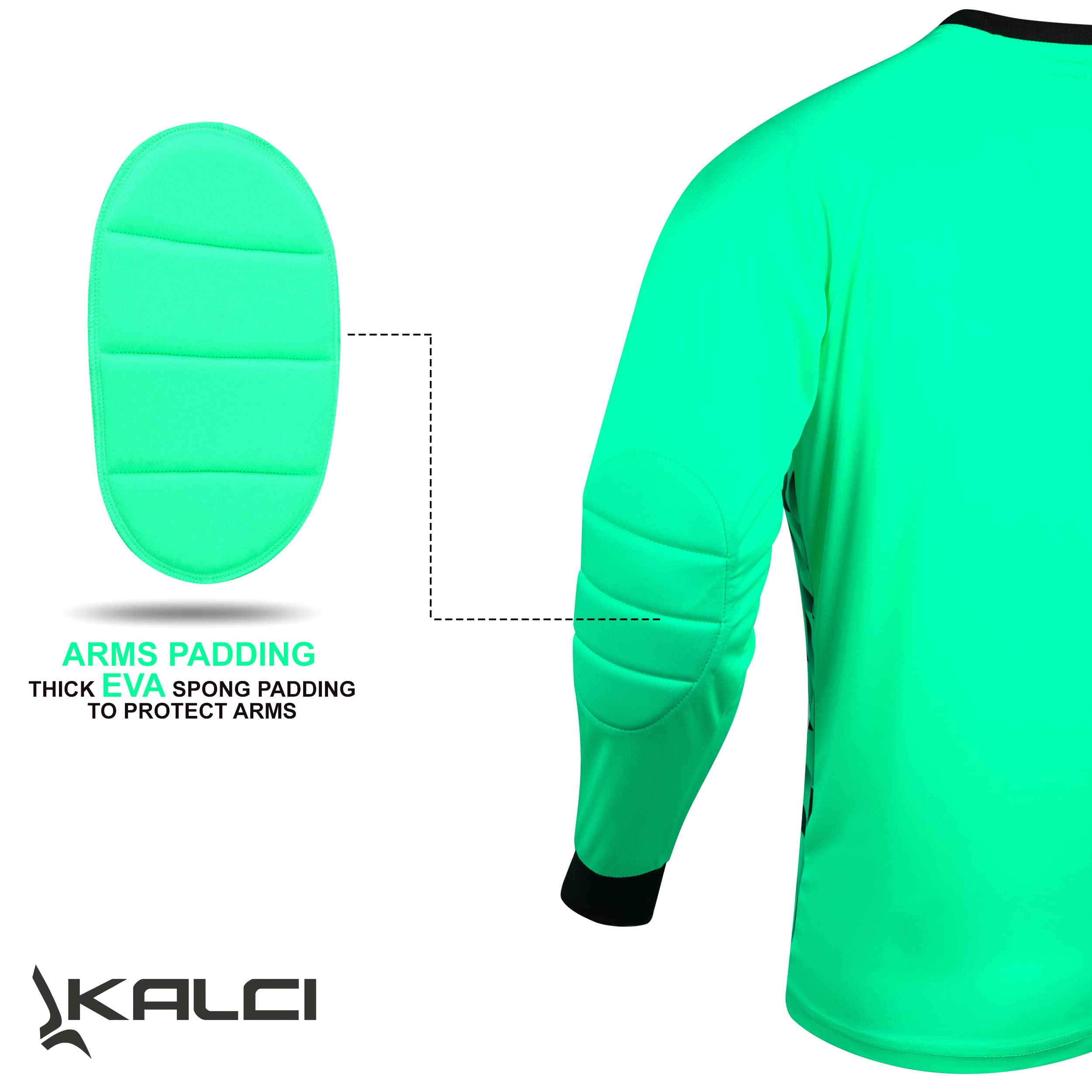 Kalci Soccer Goalkeeper Jersey with Elbow Pads - Professional Long Sleeve Goalie Shirt for Men, Women, Youth & Kids - Perfect for Training, Matches & Outdoor Soccer Games