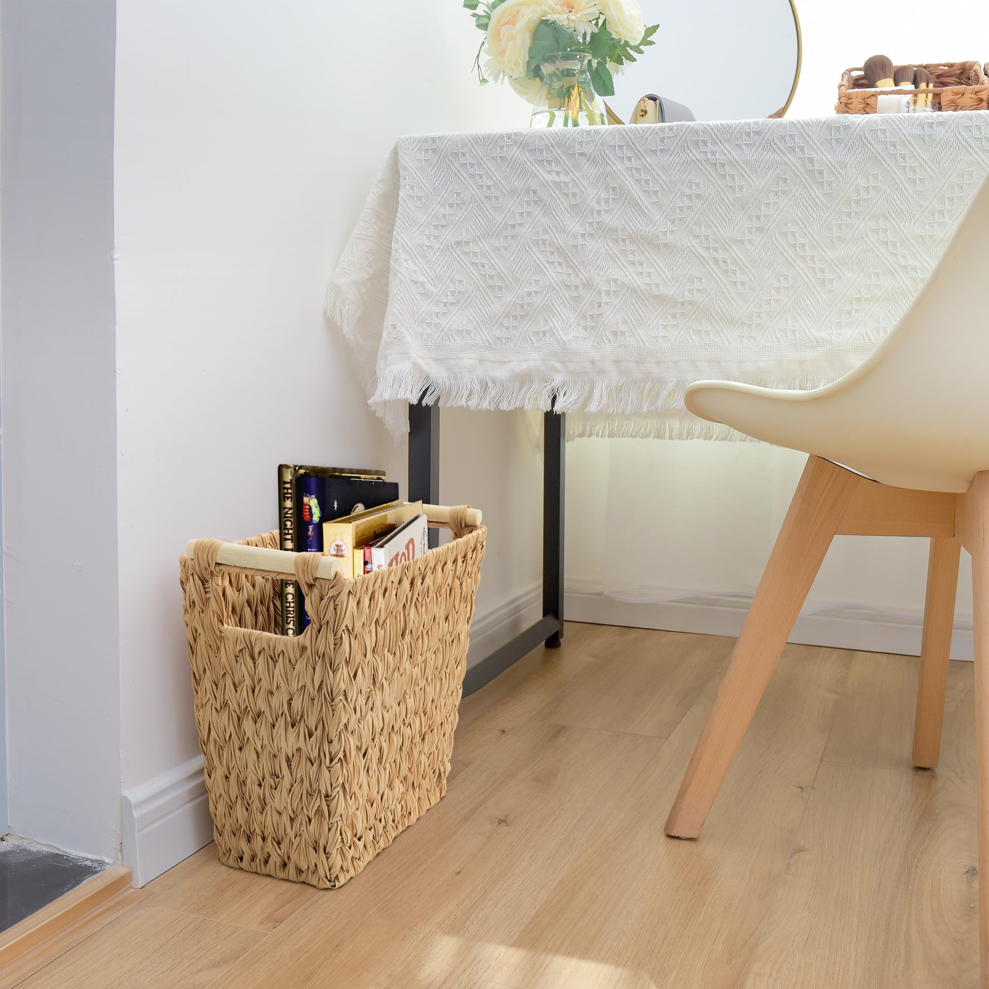 GRANNY SAYS Waterproof Wicker Trash Can with Handles - Bathroom & Bedroom Waste Basket, 1-Pack | Stylish Storage Solution for Home, Office, and Dorm Rooms