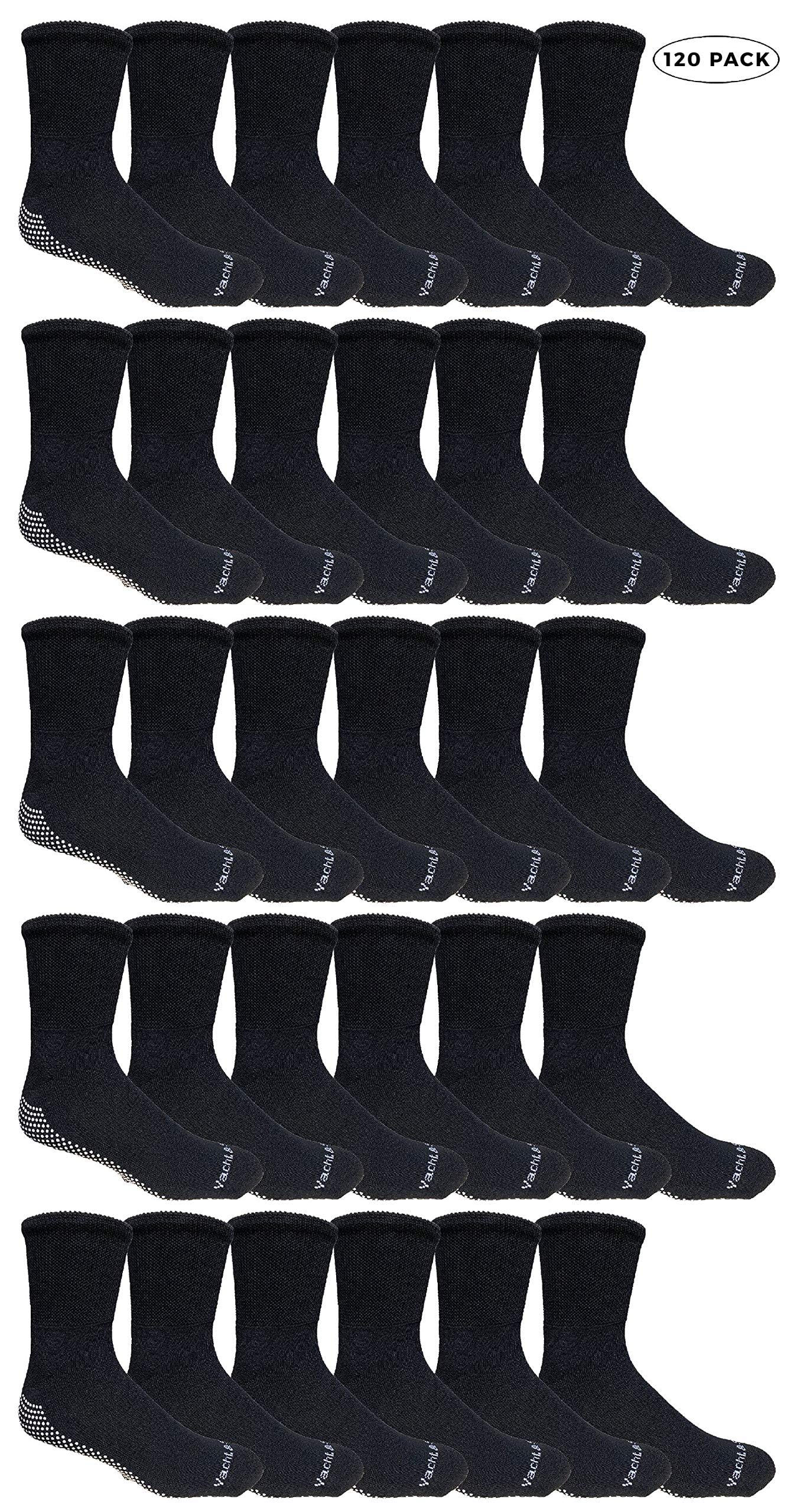 Yacht & Smith Non-Skid Diabetic Socks - Loose Fit Gripper Bottom Black Slipper Socks for Men & Women | Hospital & Home Use | Wholesale Bulk Pack