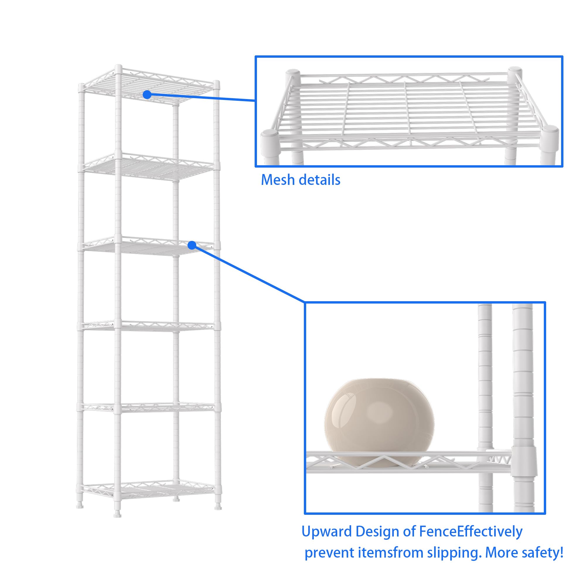 REGILLER 6-Tier Adjustable Steel Wire Shelving Unit - 11.7
